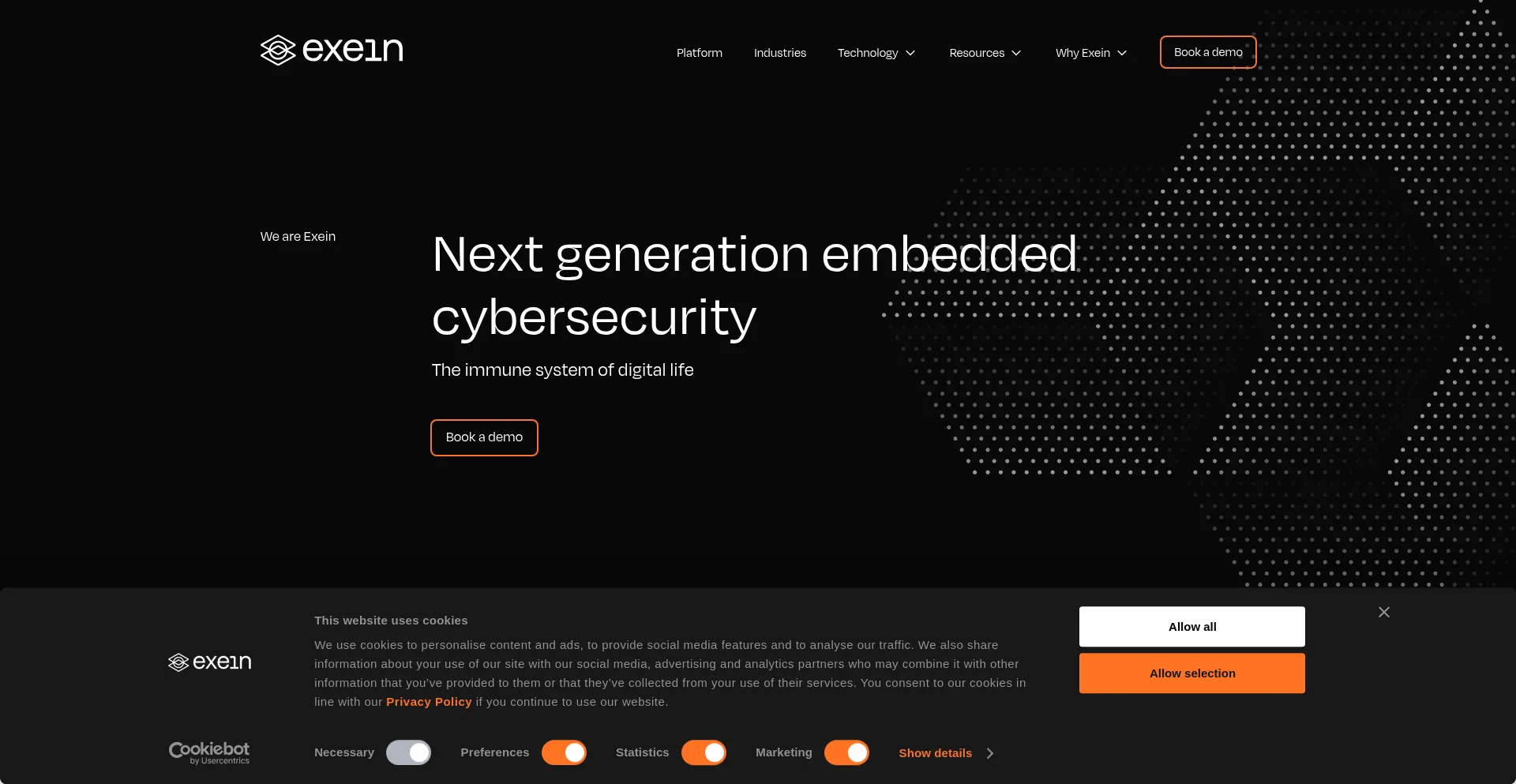 Website screenshot of Exein.io