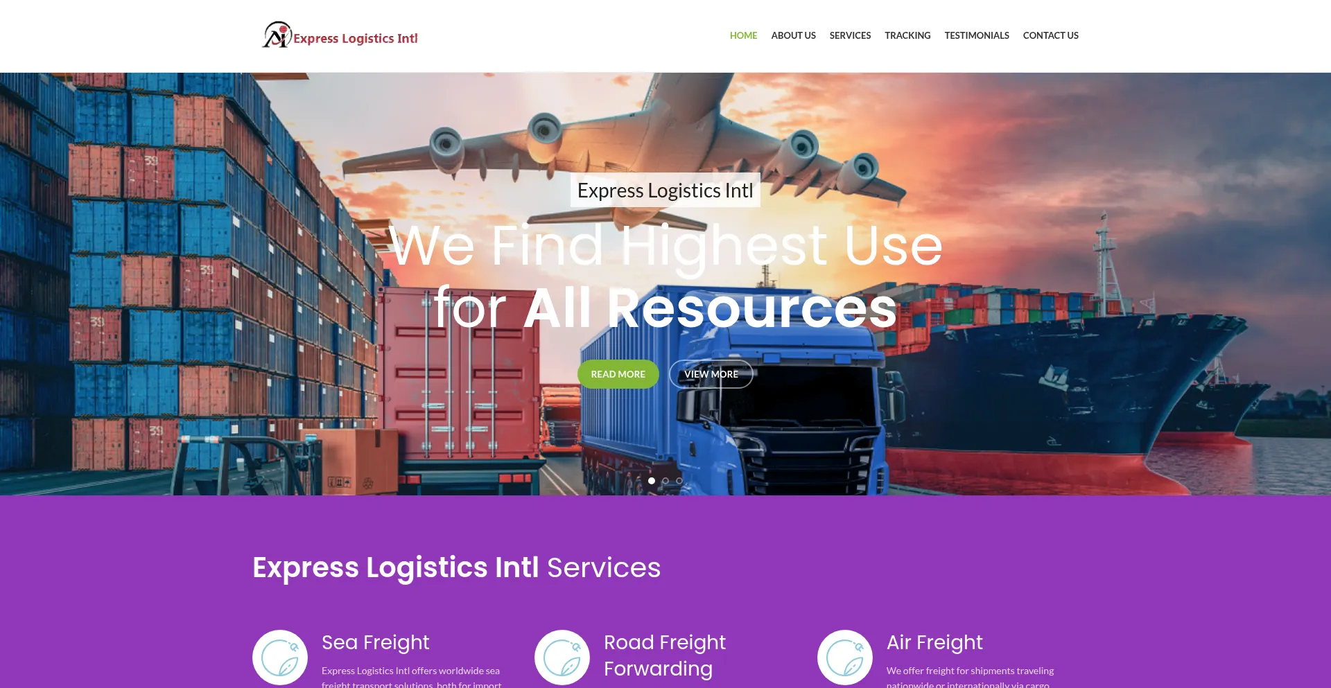 Website screenshot of Expresslogisticsintl.com