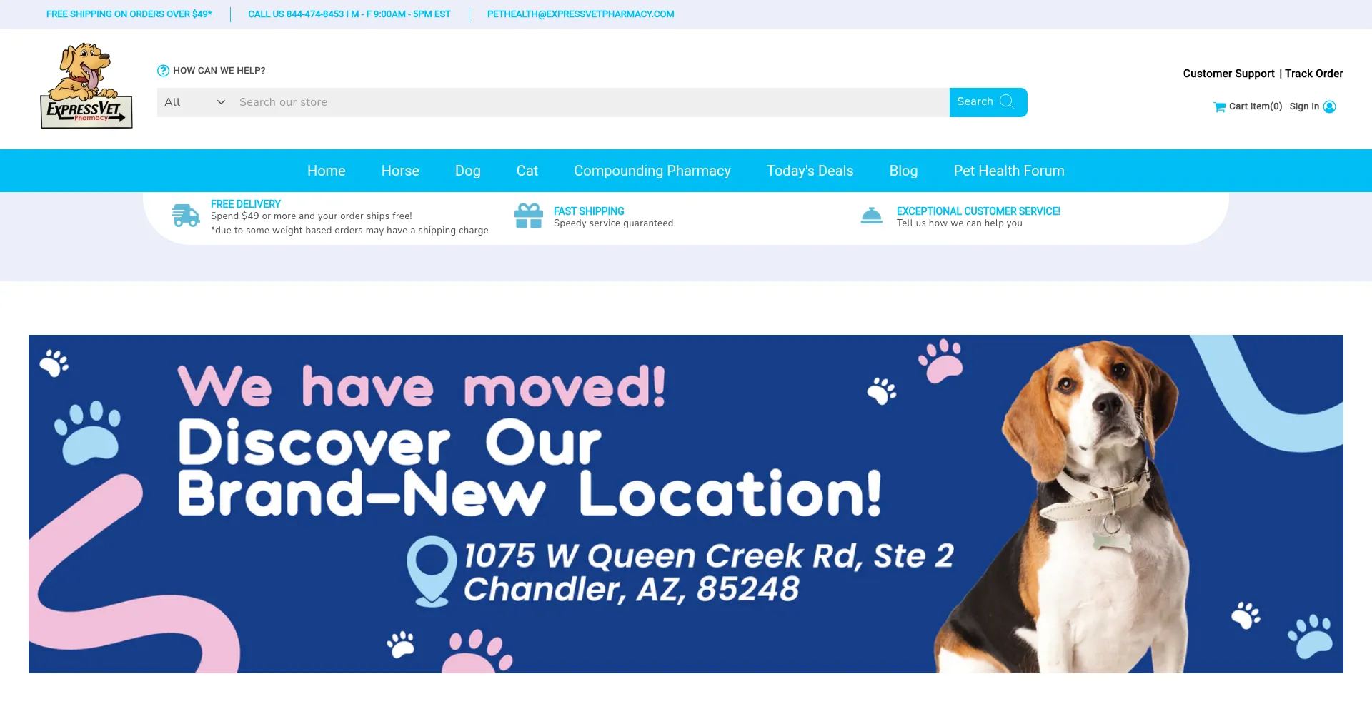 Website screenshot of Expressvetpharmacy.com