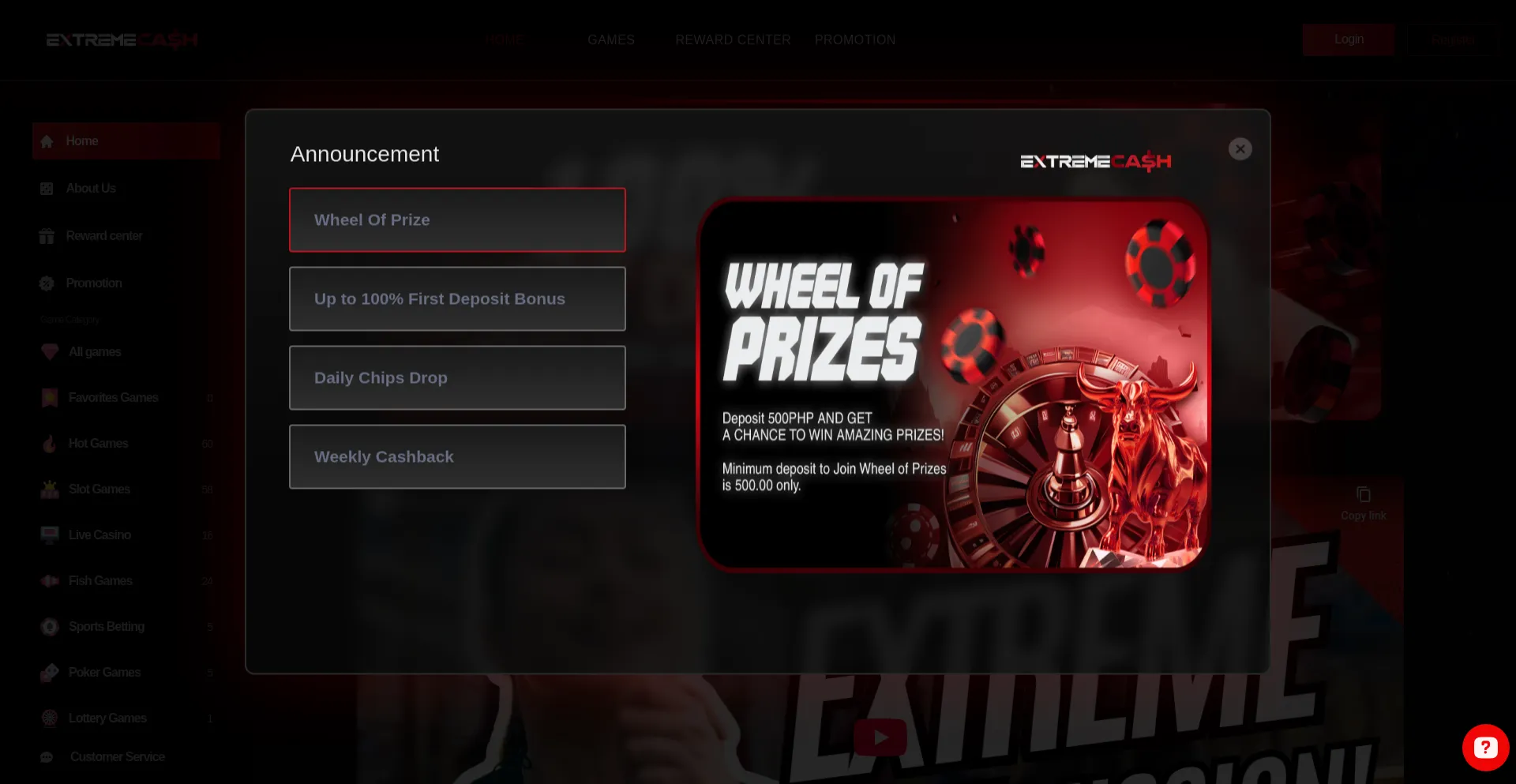 Website screenshot of Extremecash1.net