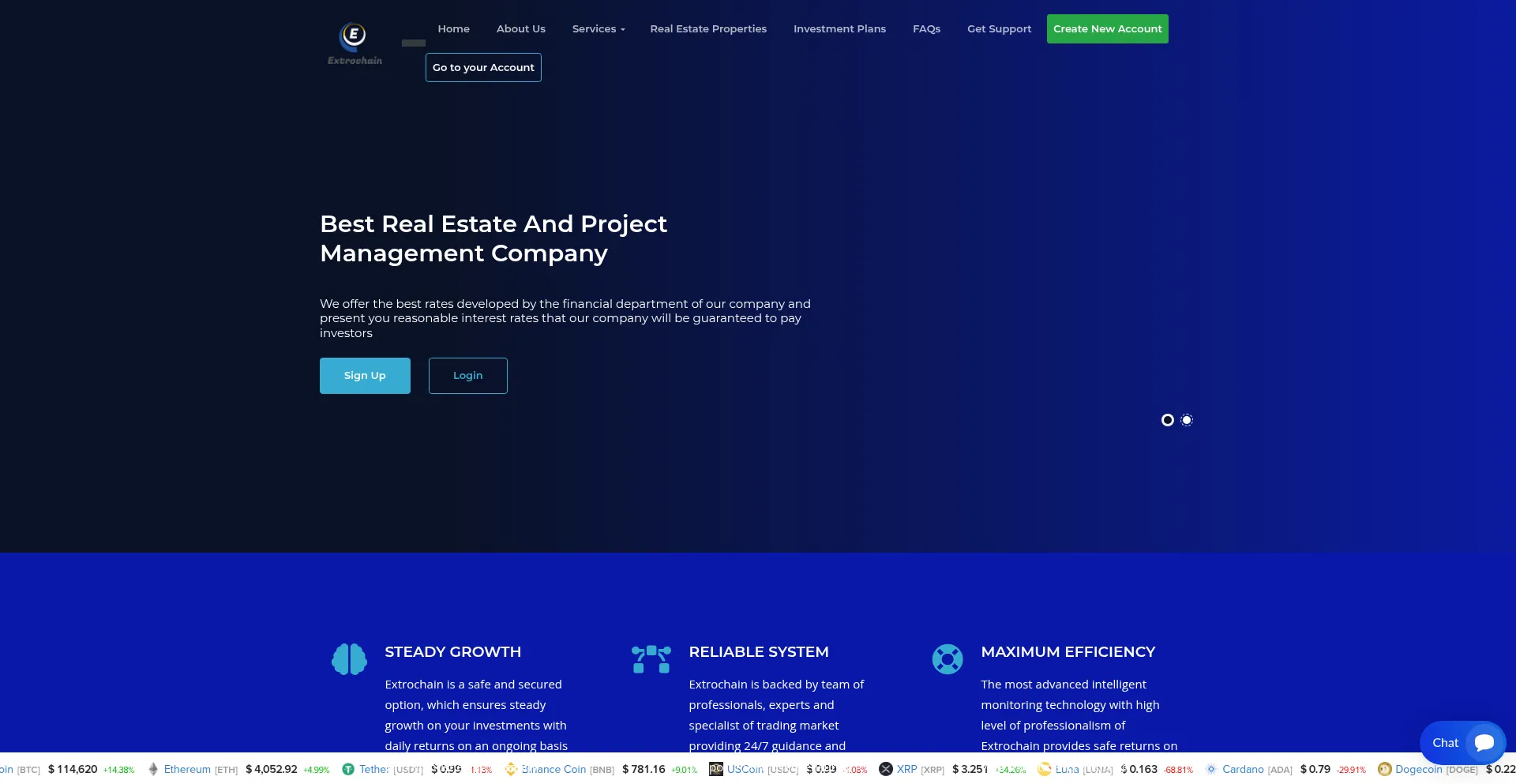 Website screenshot of Extrochain.com