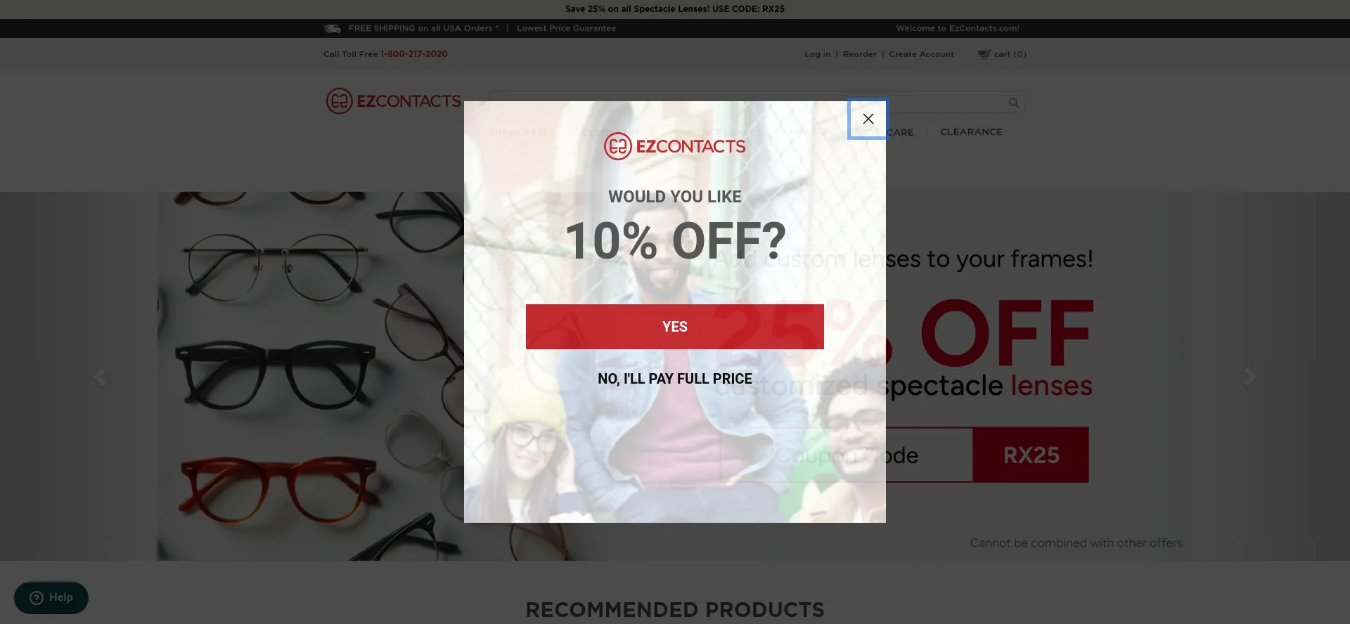 Website screenshot of Ezcontacts.com