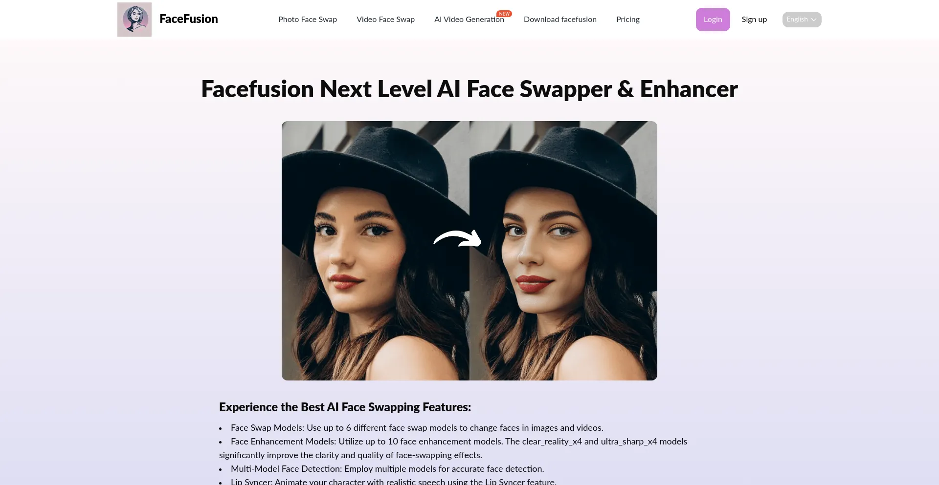 Website screenshot of Facefusion.co