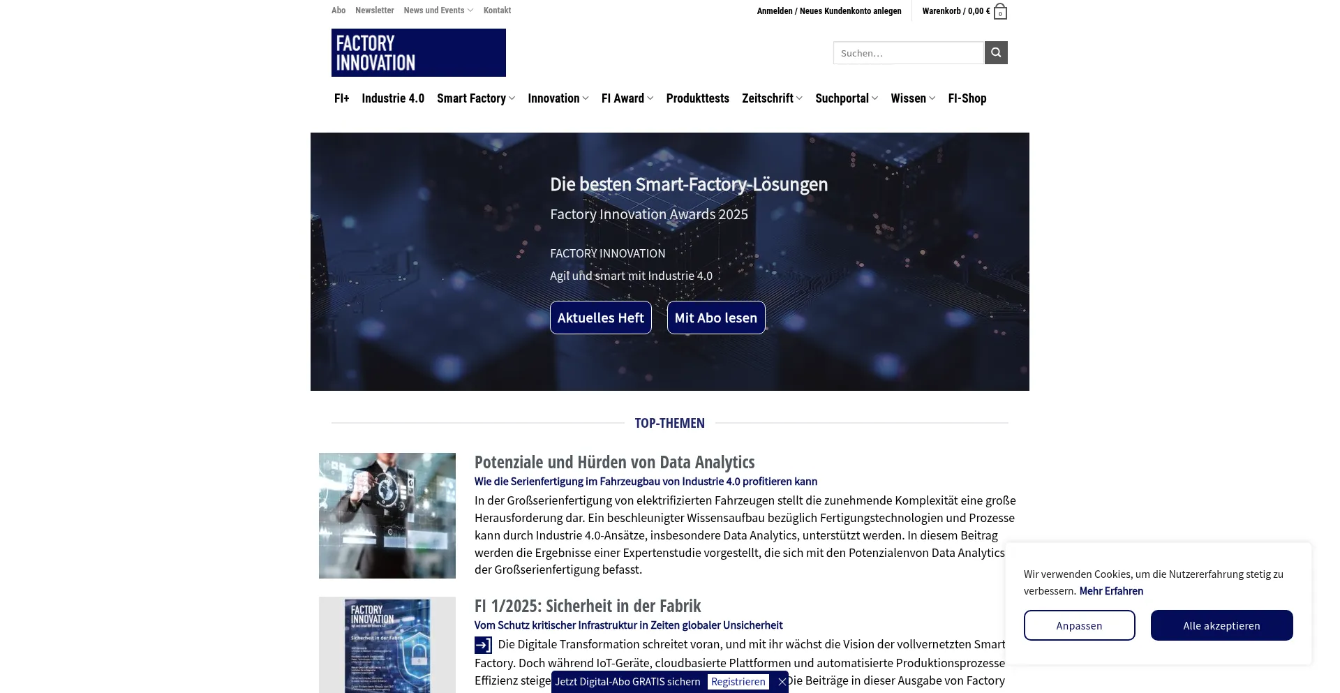 Website screenshot of Factory-innovation.de