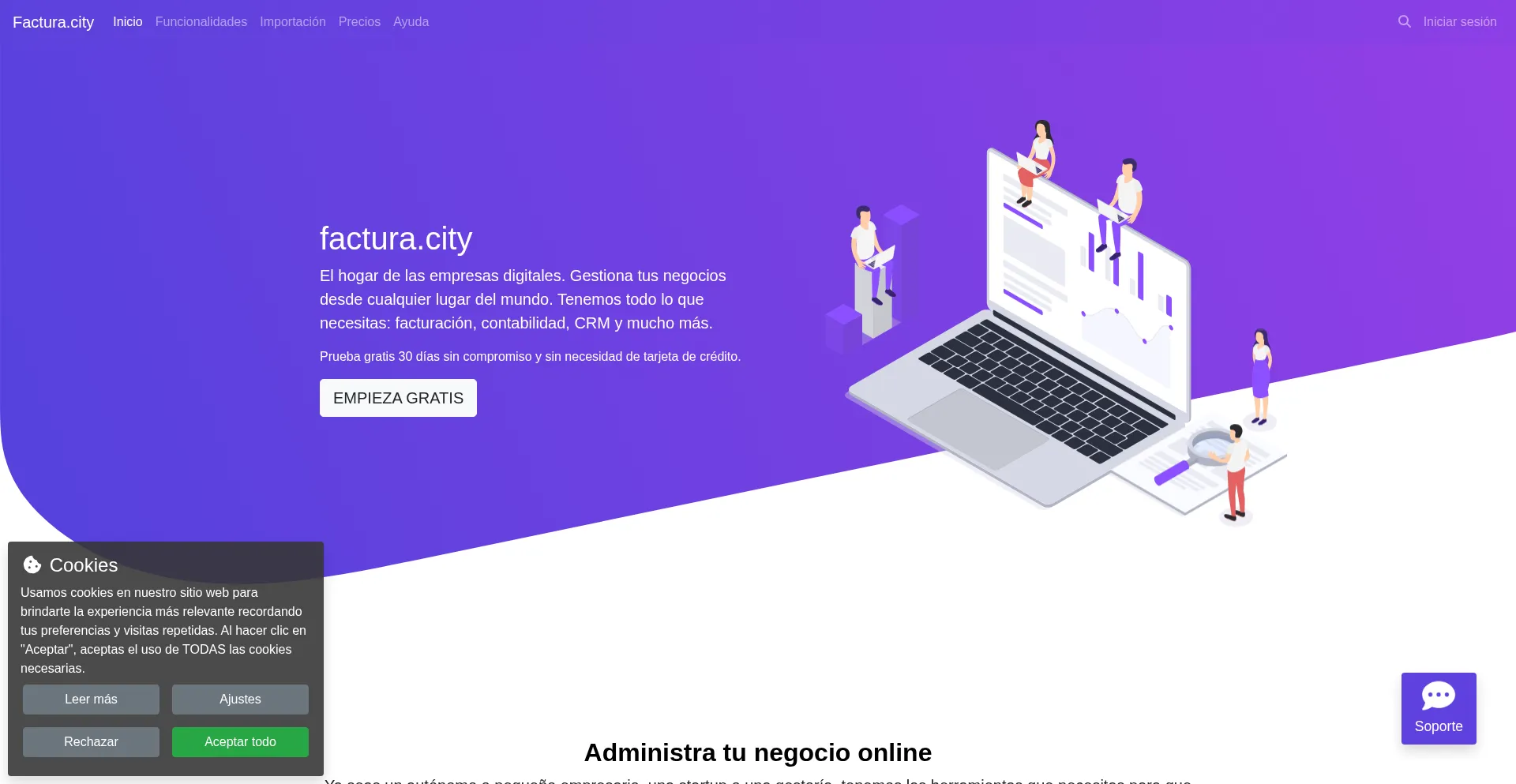 Website screenshot of Factura.city