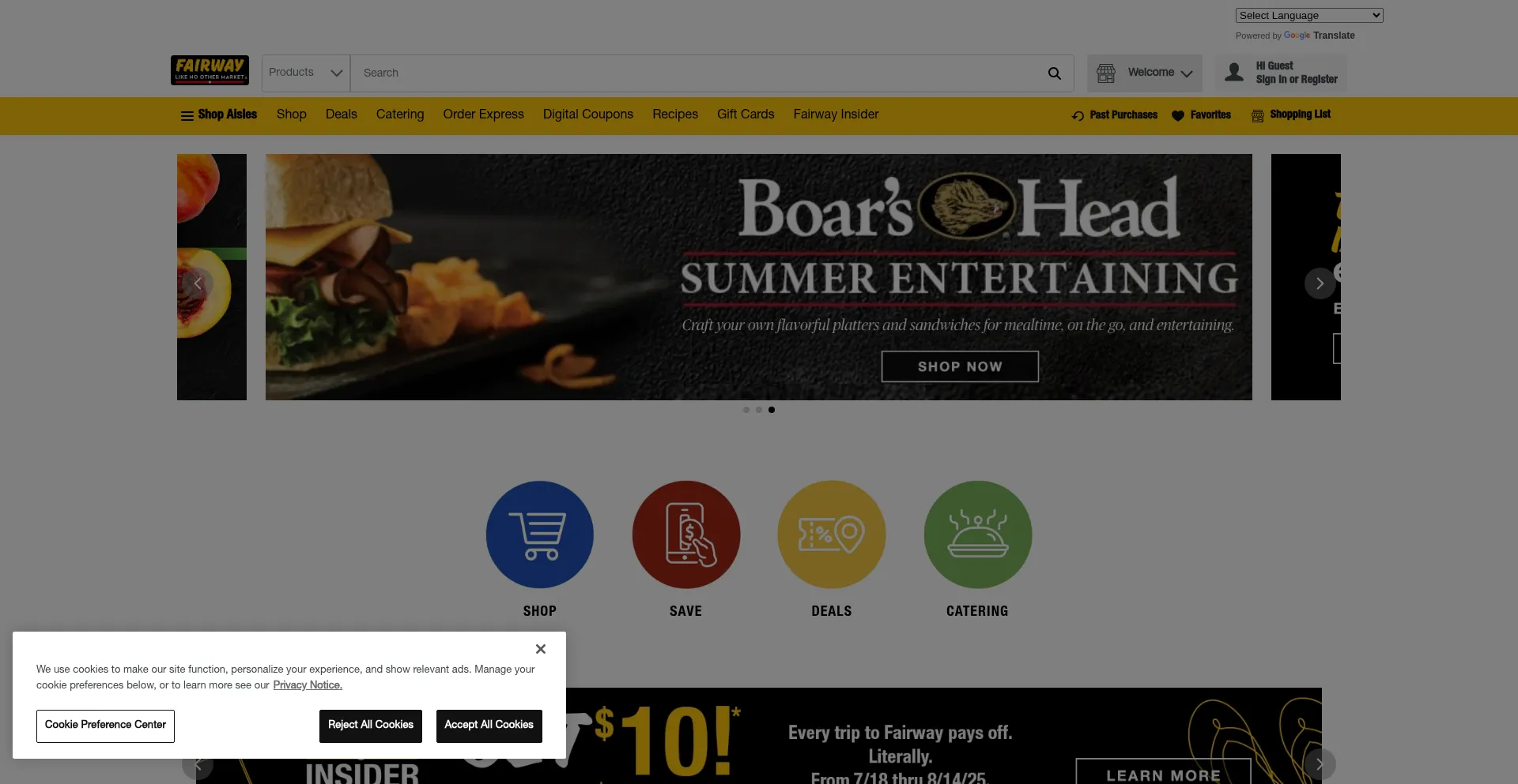 Website screenshot of Fairwaymarket.com