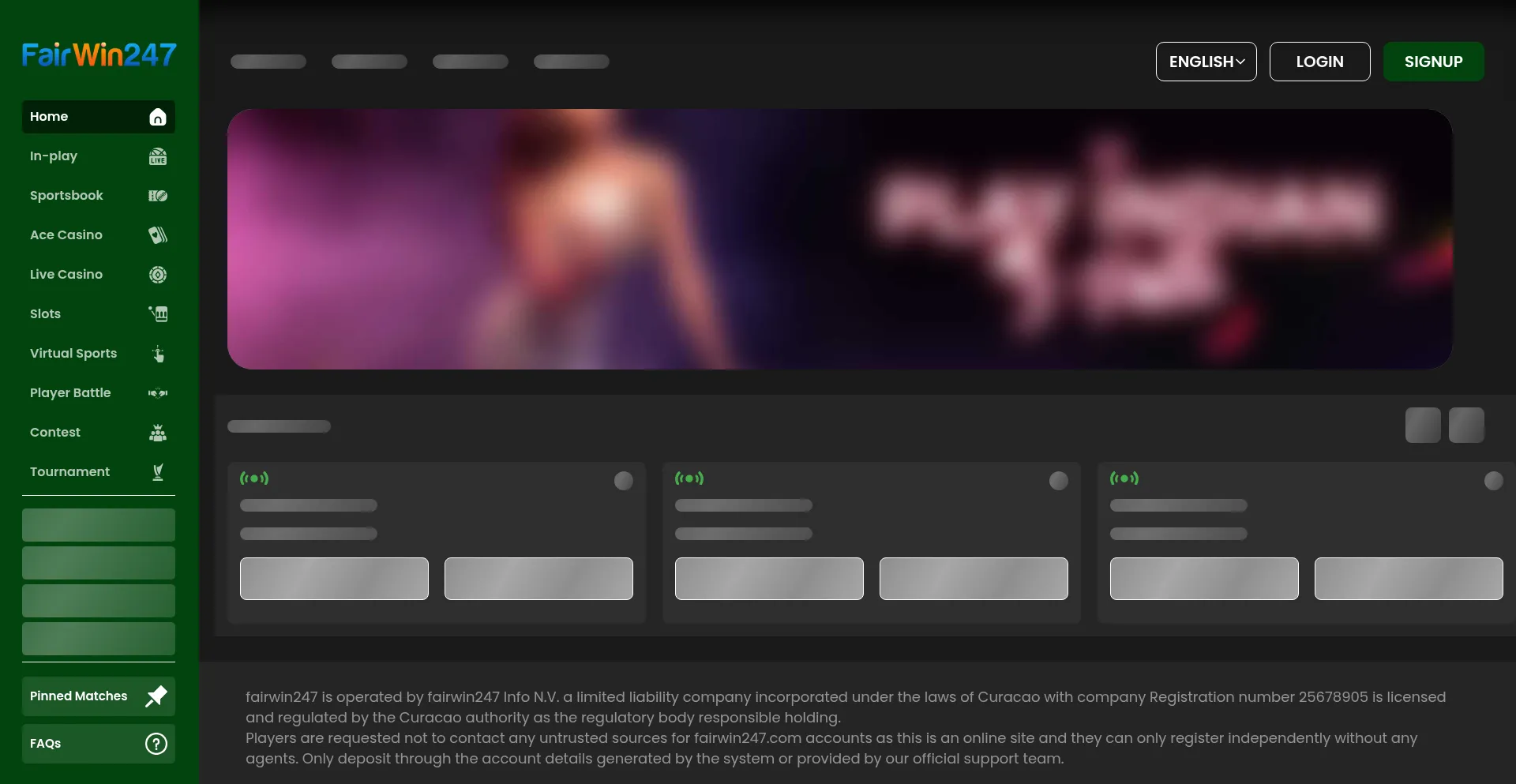 Website screenshot of Fairwin247.co