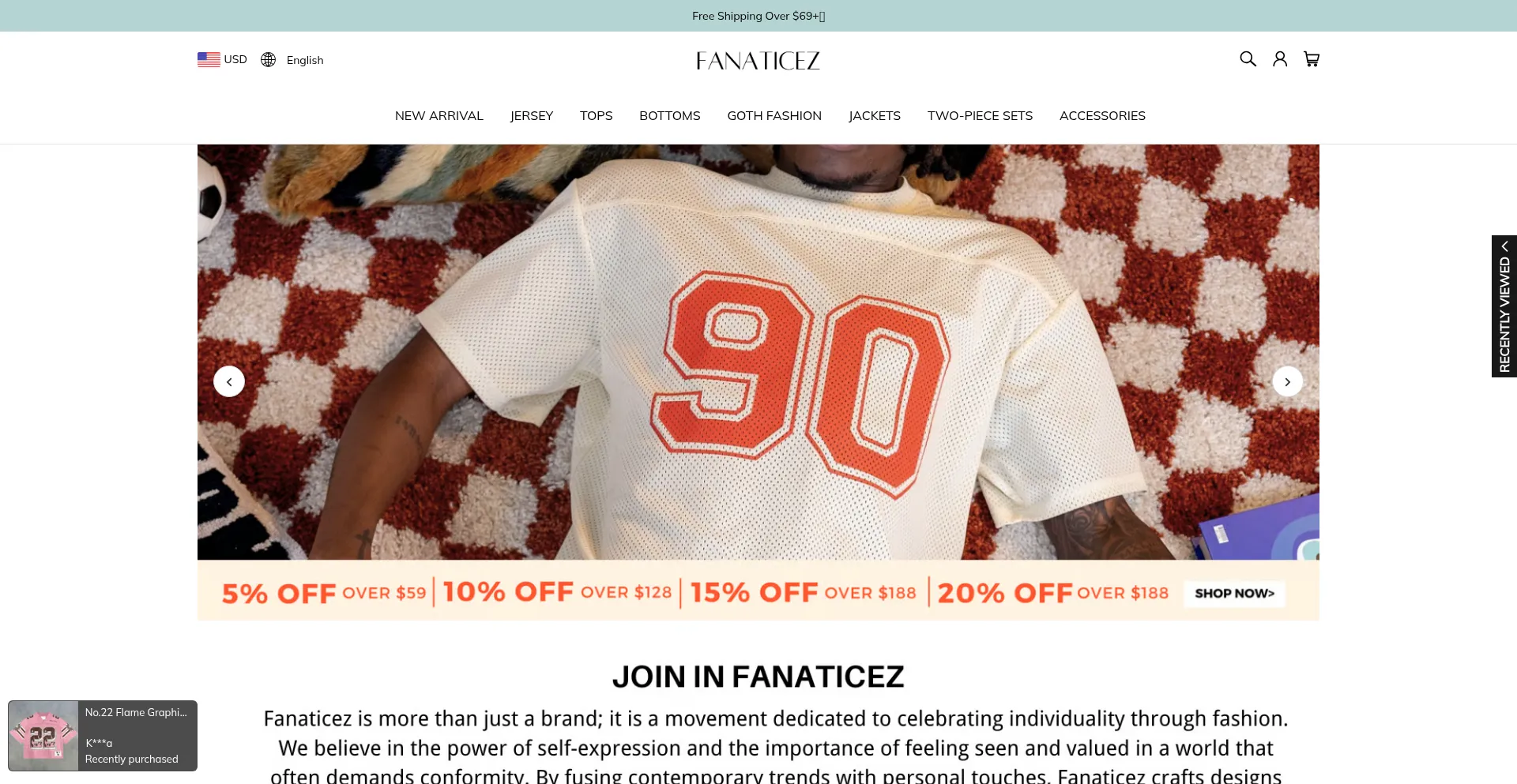 Website screenshot of Fanaticez.com