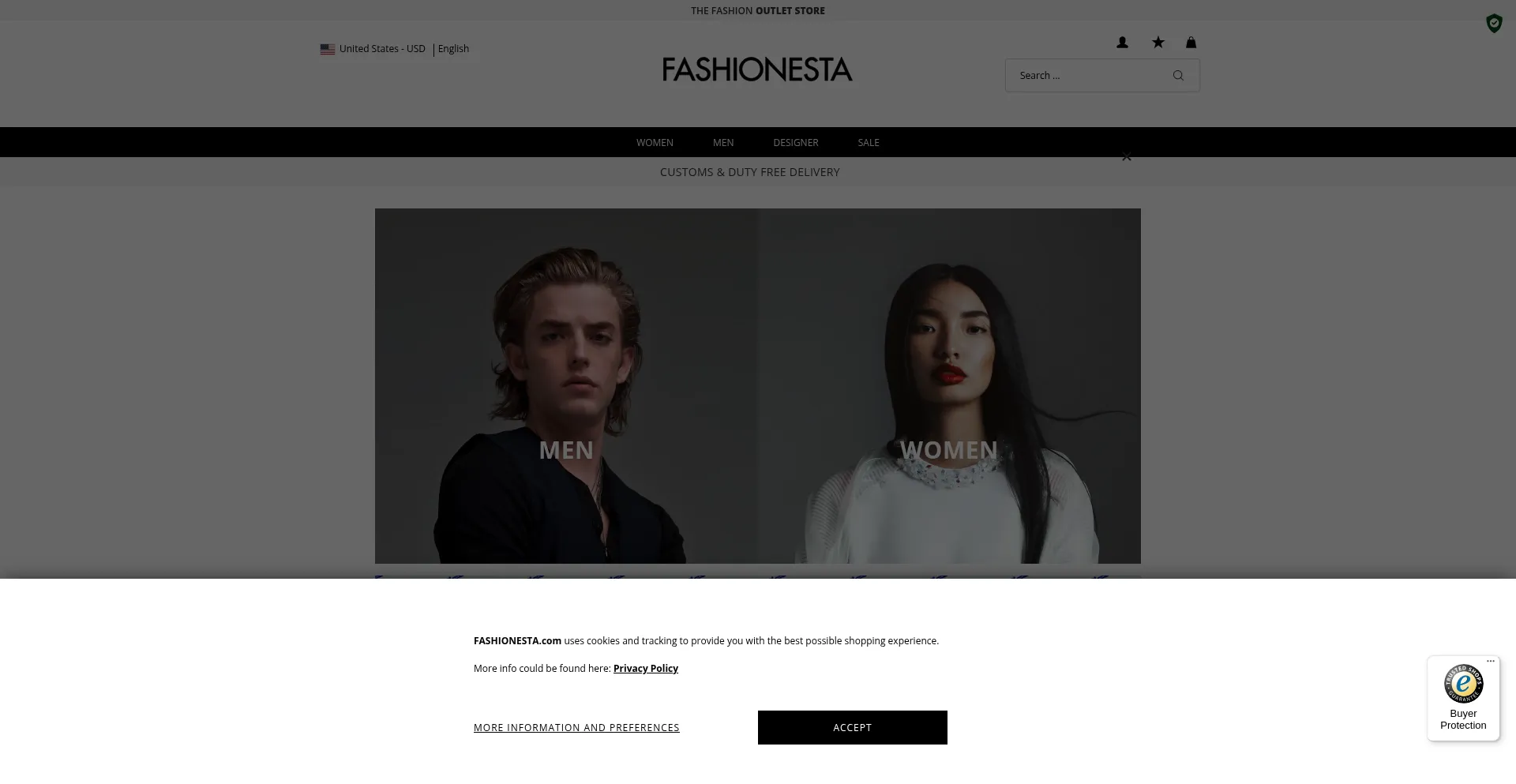 Website screenshot of Fashionesta.com