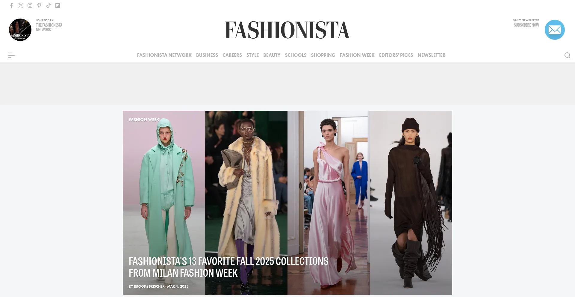 Website screenshot of Fashionista.com