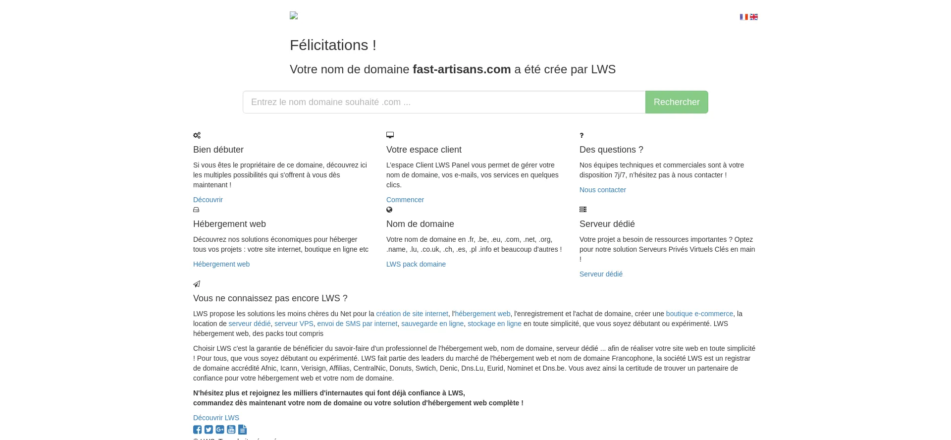 Website screenshot of Fast-artisans.com