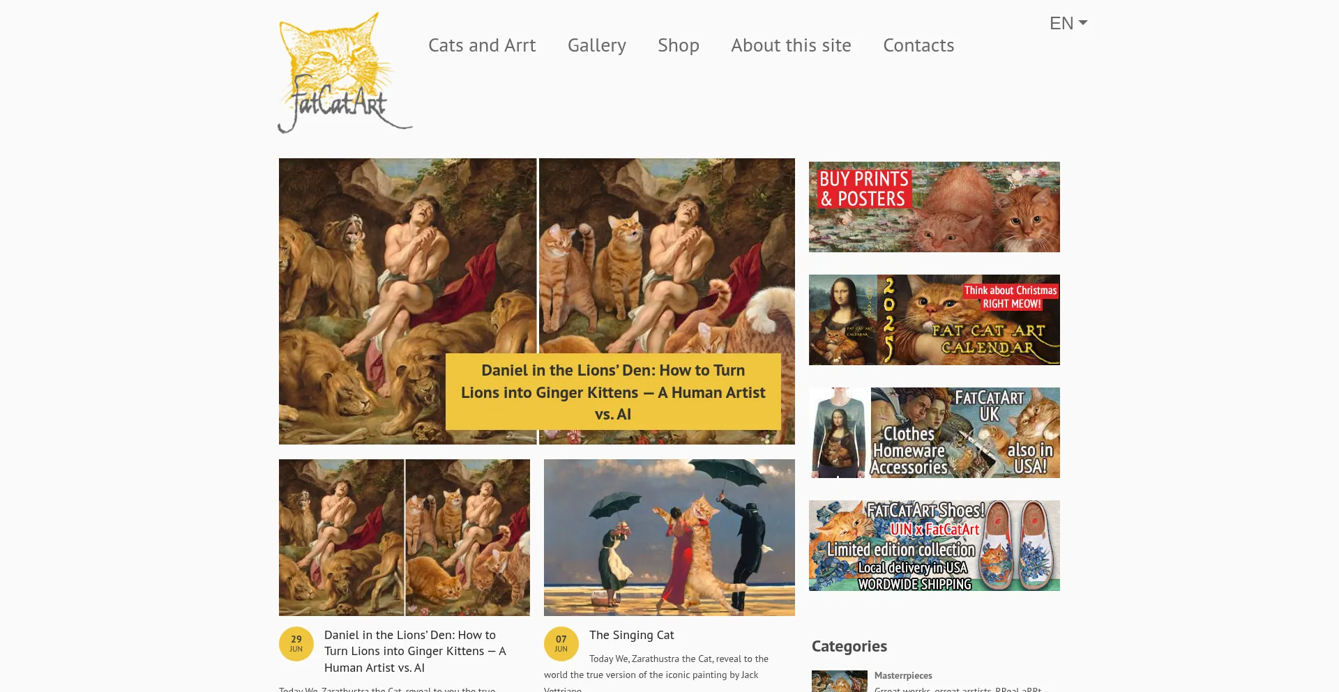 Website screenshot of Fatcatart.com