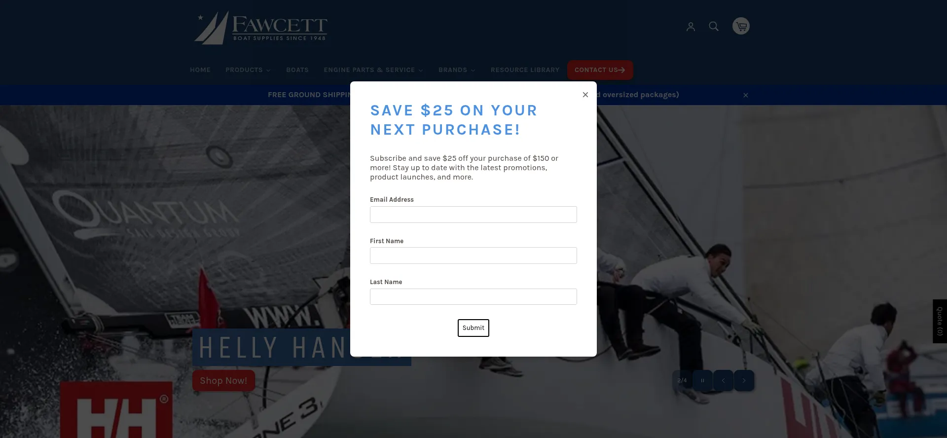 Website screenshot of Fawcettboat.com