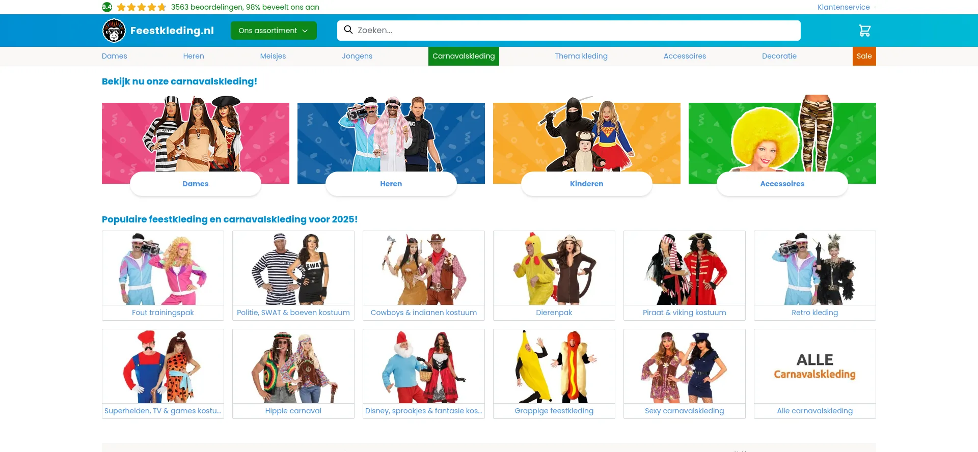 Website screenshot of Feestkleding.nl