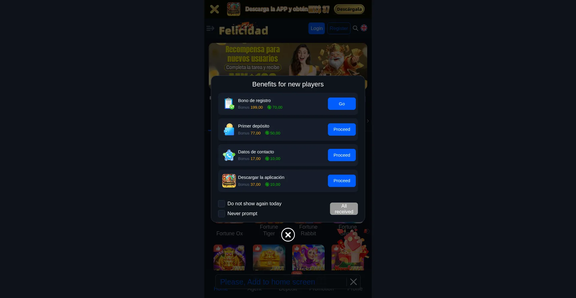 Website screenshot of Felicidad777.com