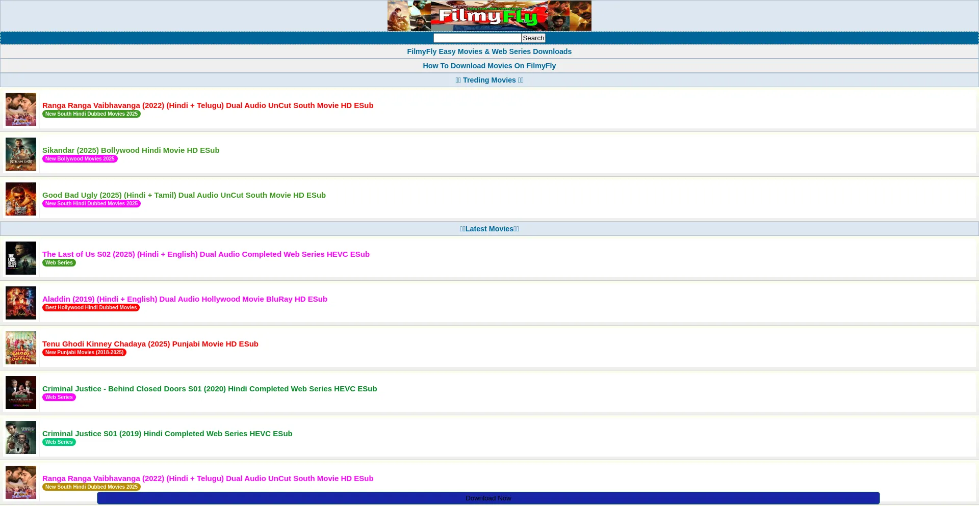 Website screenshot of Filmyfly.date