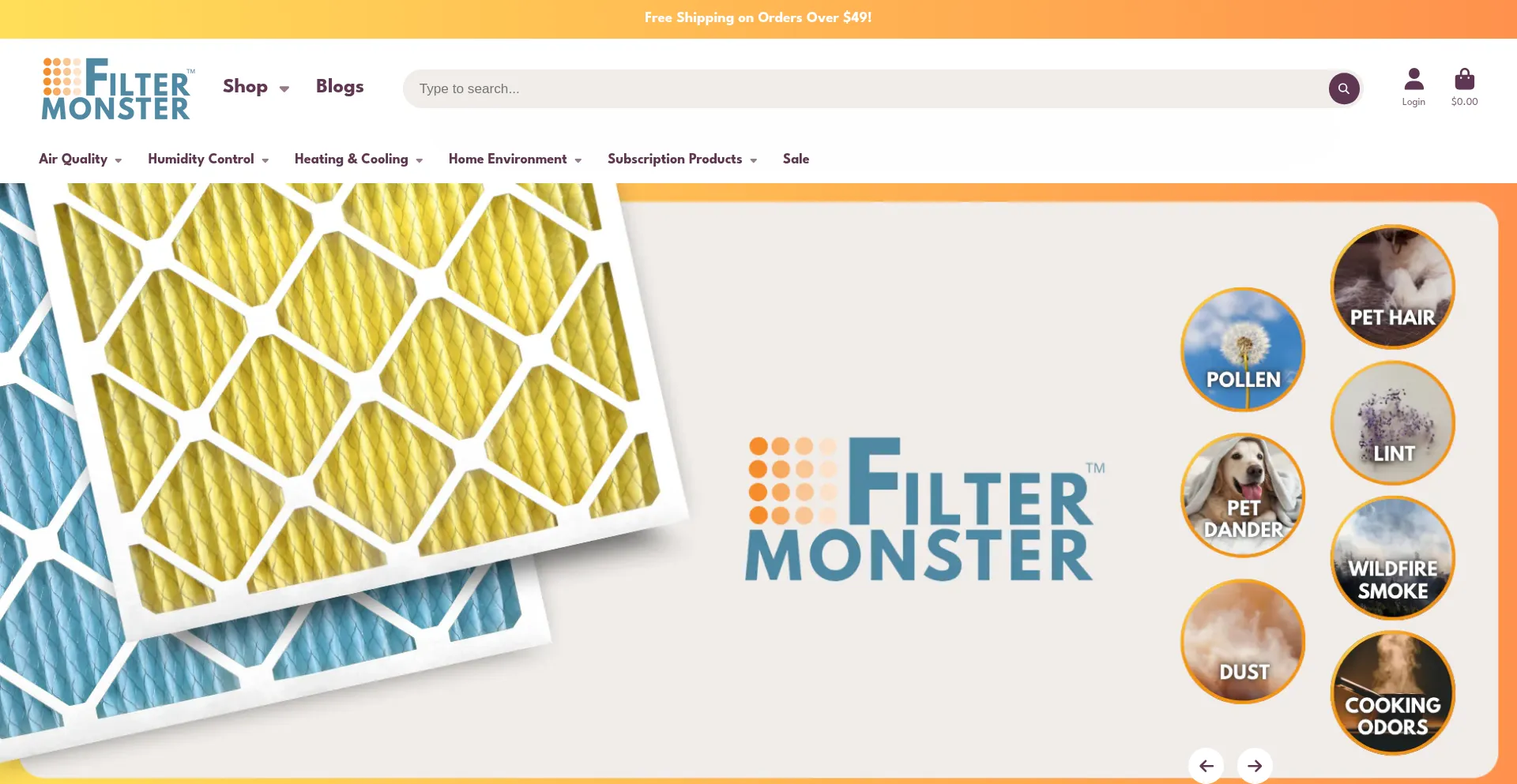 Website screenshot of Filter-monster.com