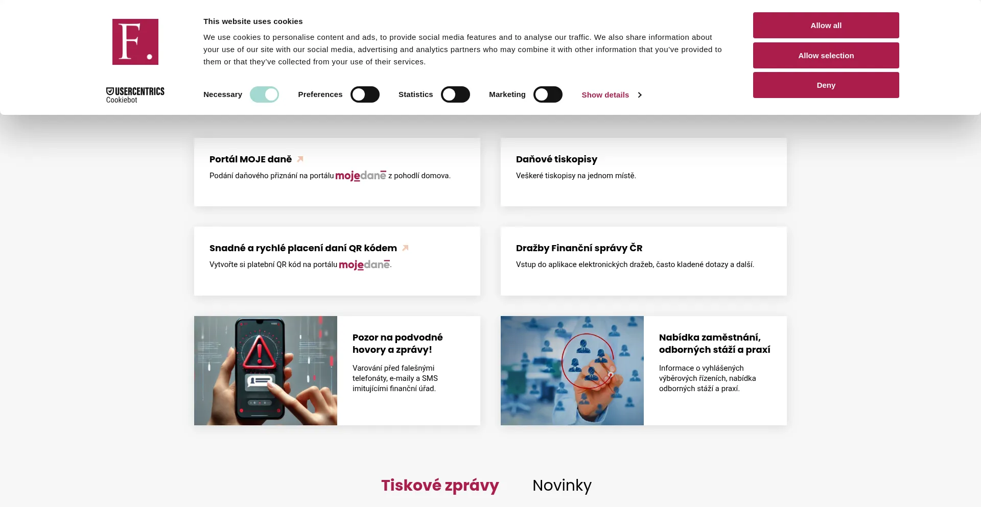 Website screenshot of Financnisprava.cz