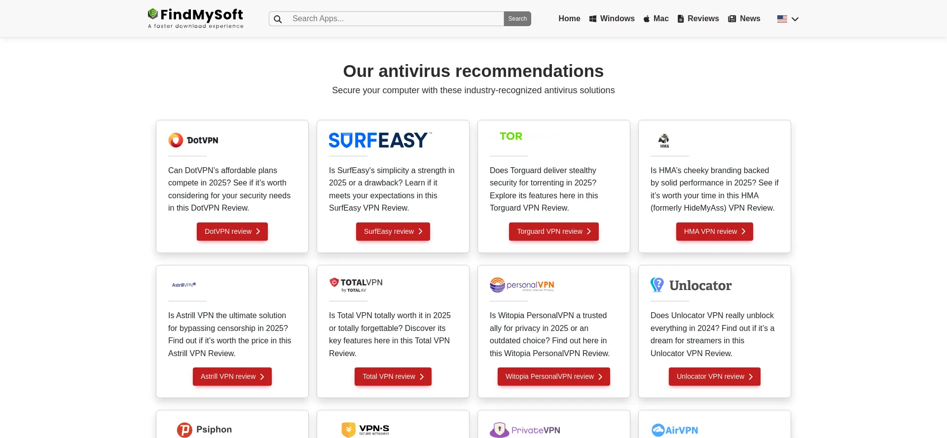 Website screenshot of Findmysoft.com