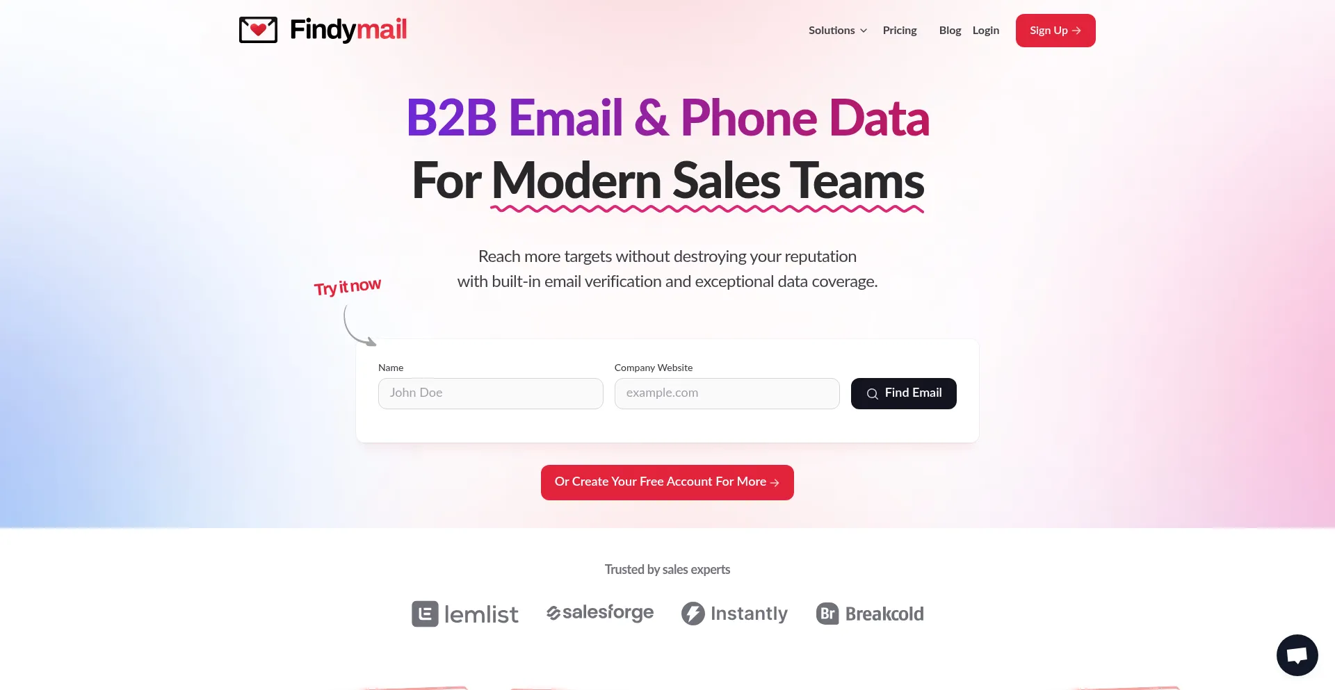Website screenshot of Findymail.com