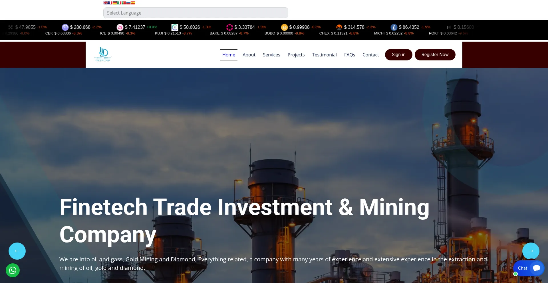 Website screenshot of Finetechtradeinvest.net