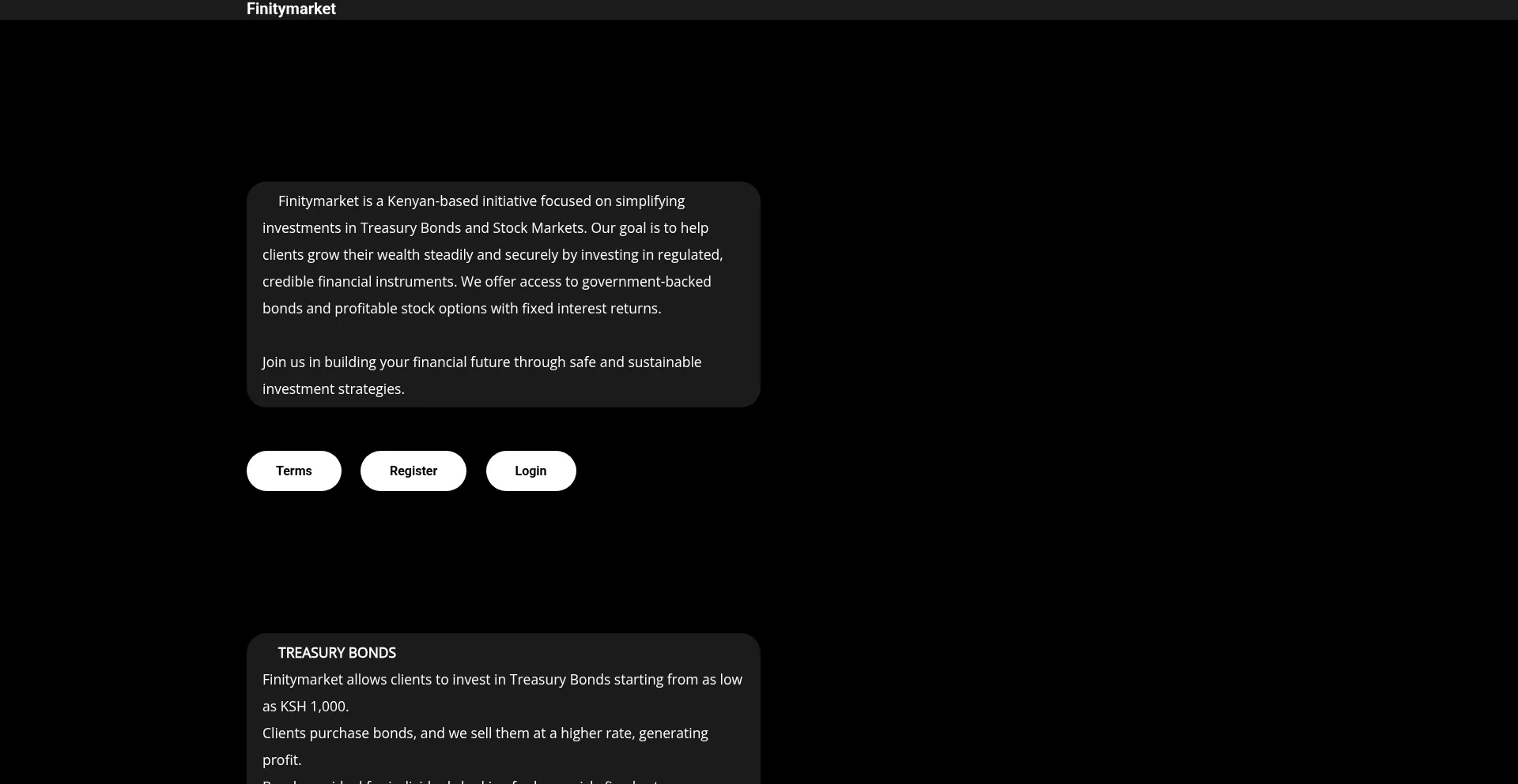 Website screenshot of Finitymarket.com