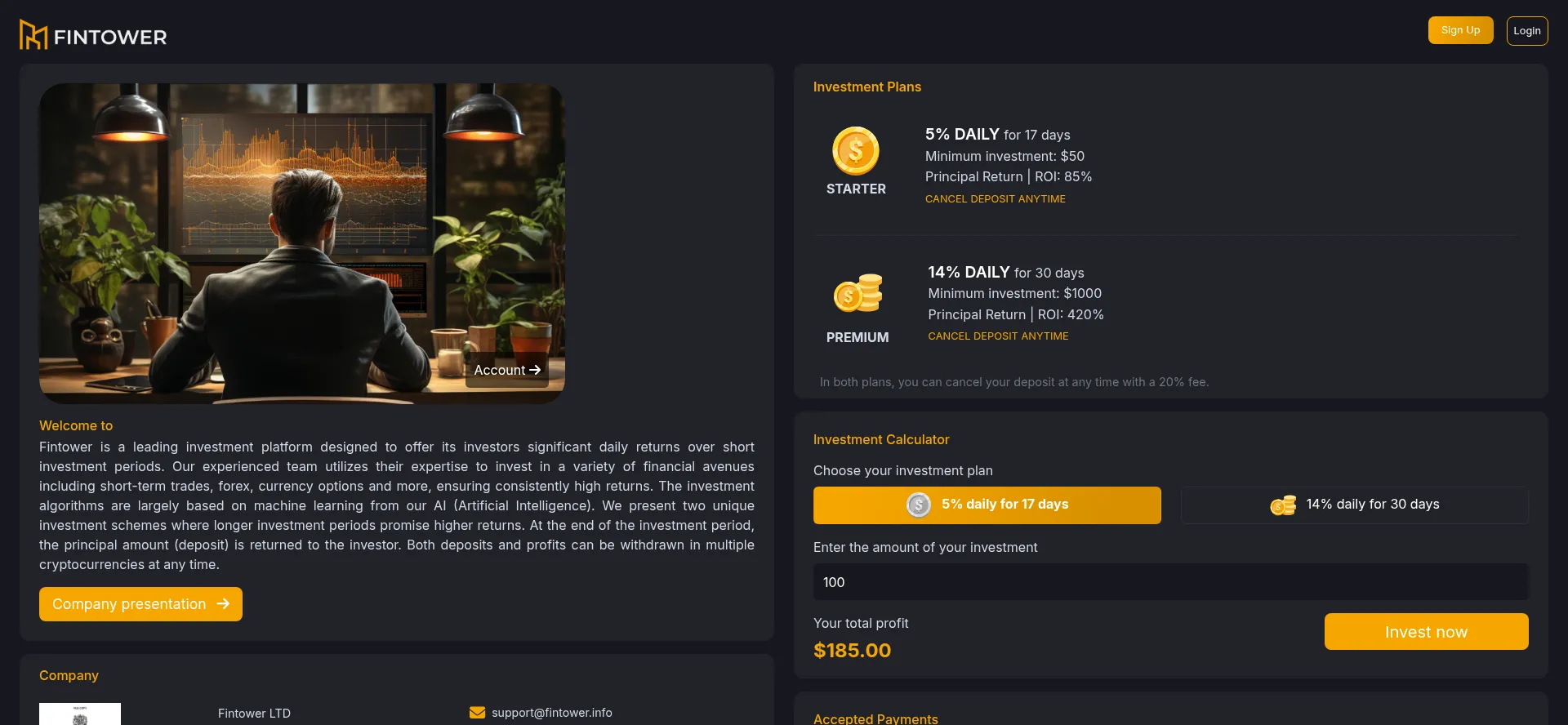 Website screenshot of Fintower.net