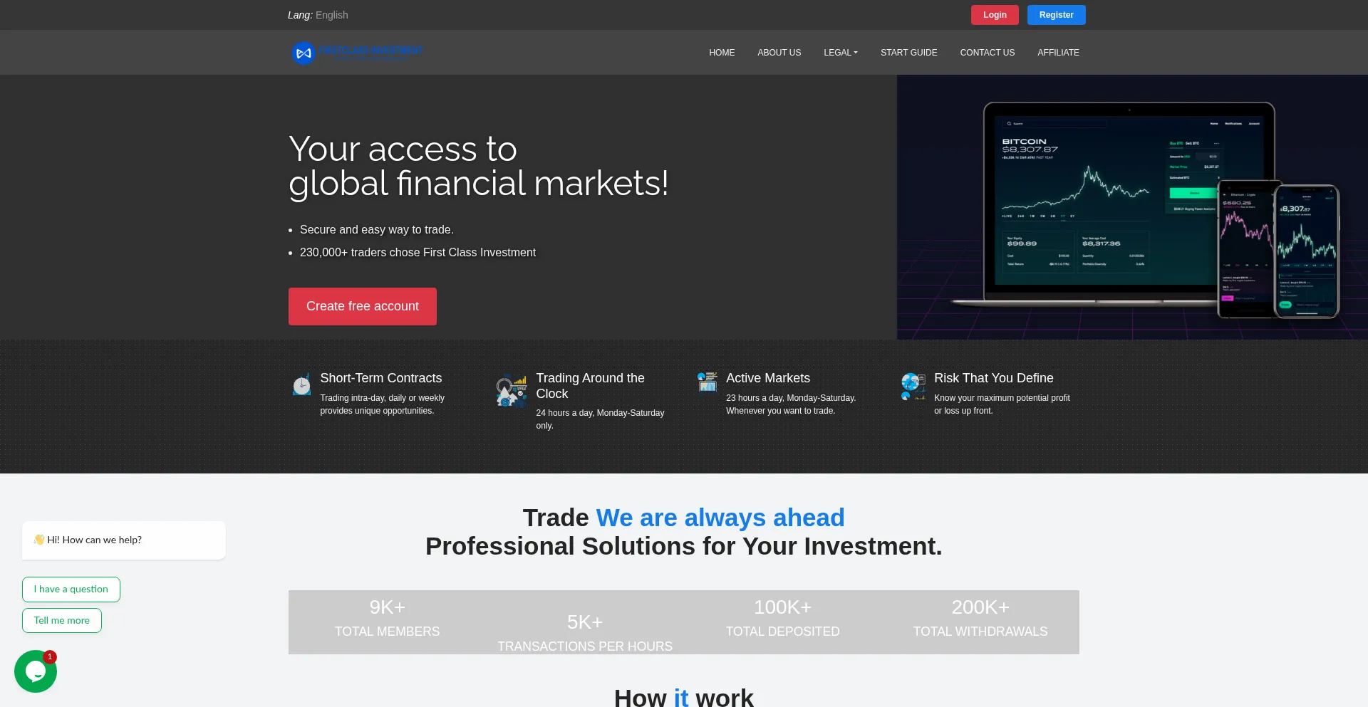 Website screenshot of Firstclassinvestment.org