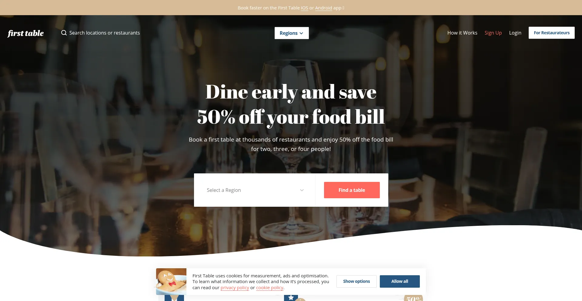 Website screenshot of Firsttable.co.uk