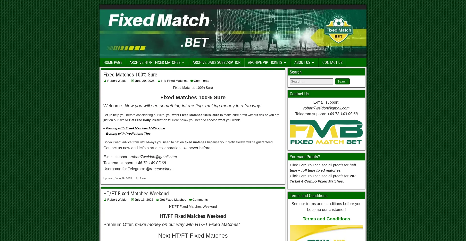 Website screenshot of Fixedmatch.bet