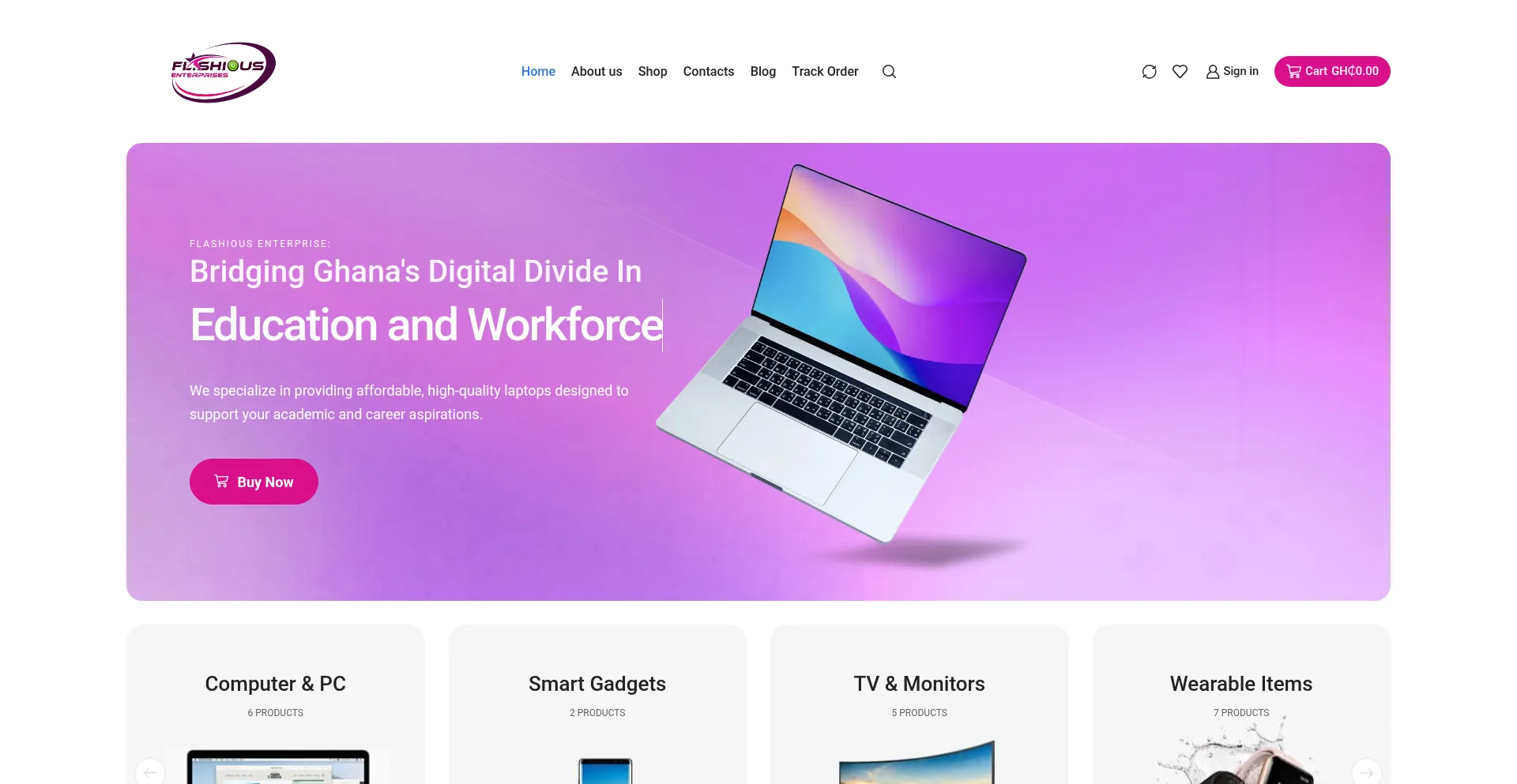 Website screenshot of Flashiousenterprise.com