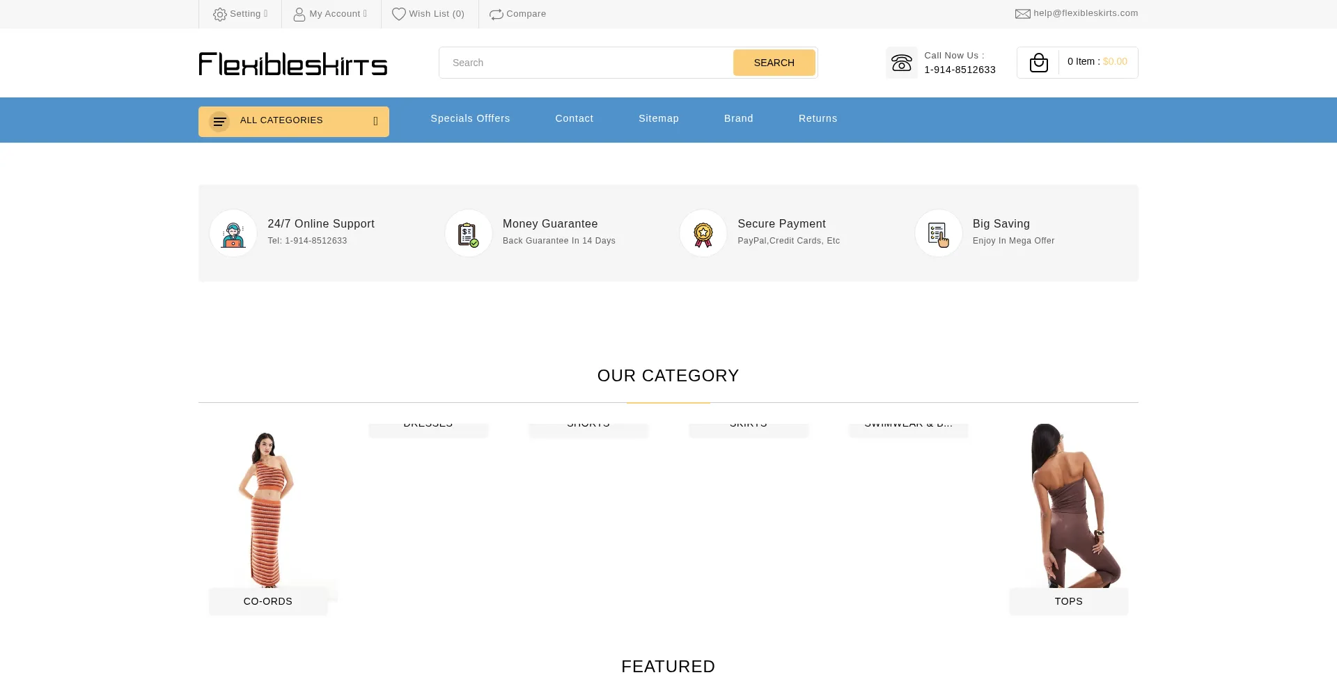 Website screenshot of Flexibleskirts.com