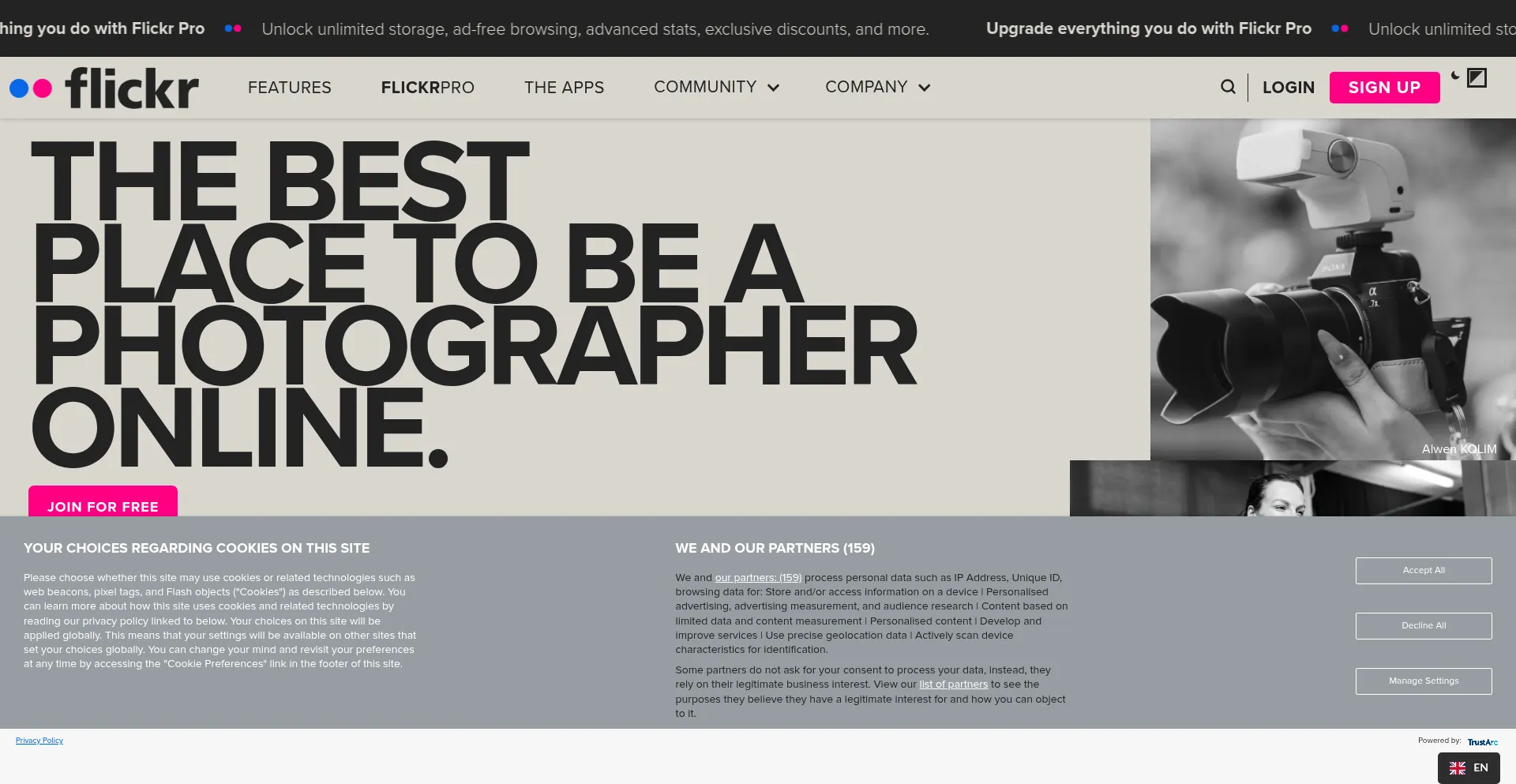 Website screenshot of Flickr.com