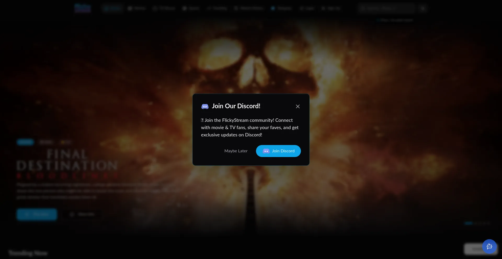 Website screenshot of Flickystream.net
