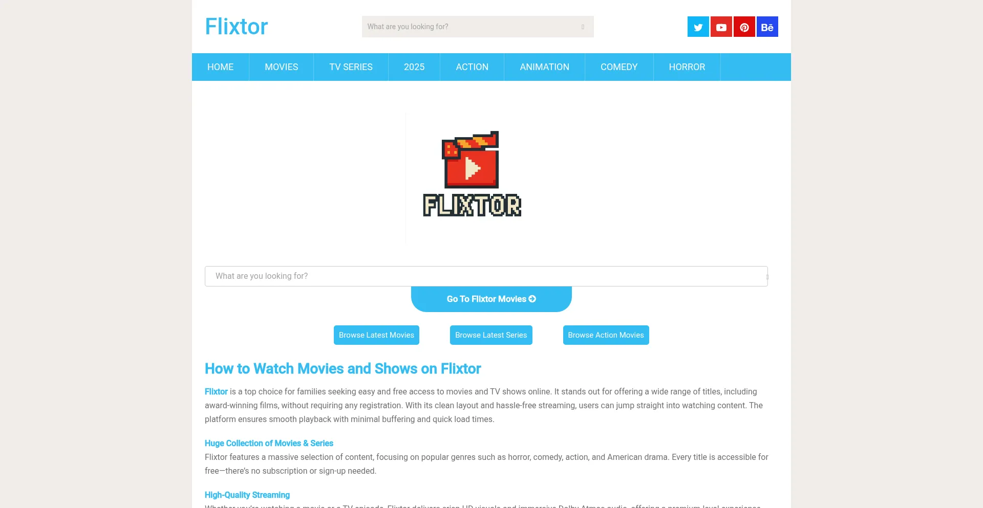 Website screenshot of Flixtor.diy