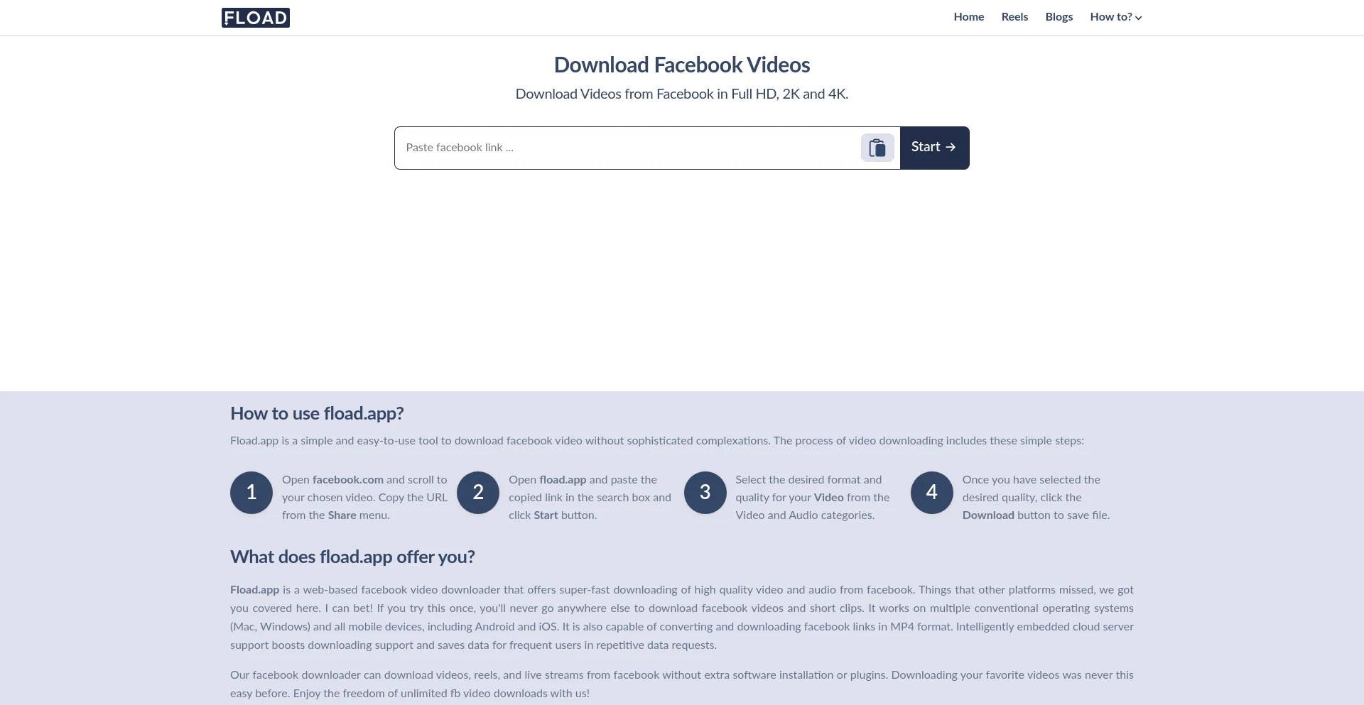 Website screenshot of Fload.app