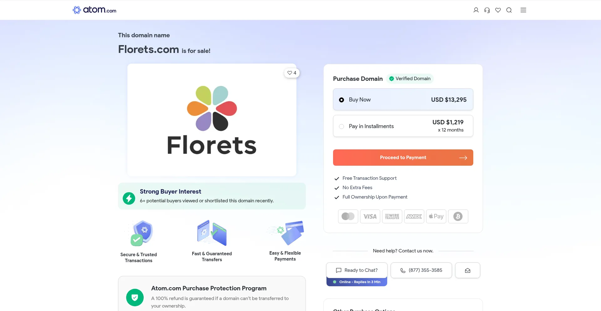 Website screenshot of Florets.com