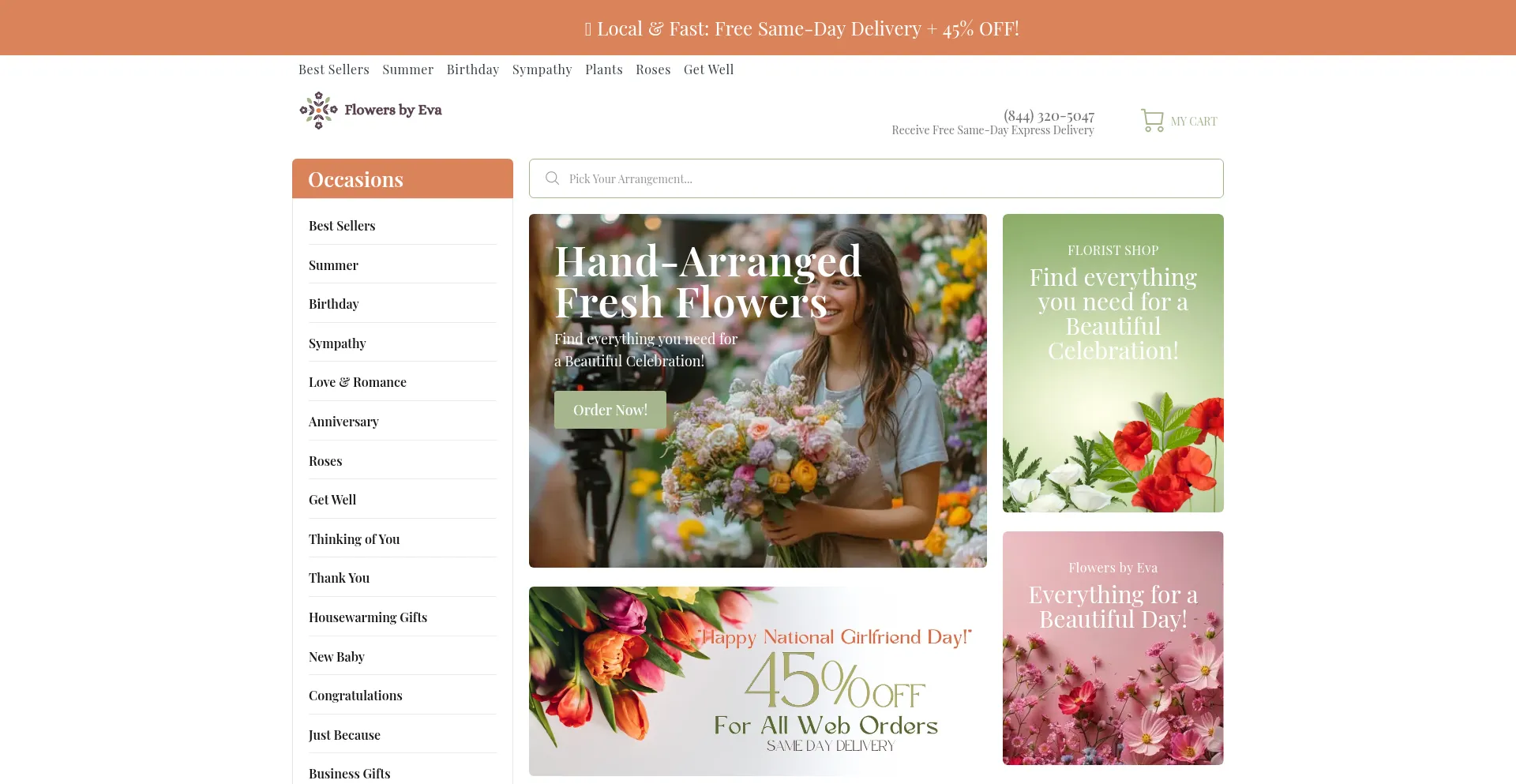 Website screenshot of Flowersbyeva.com