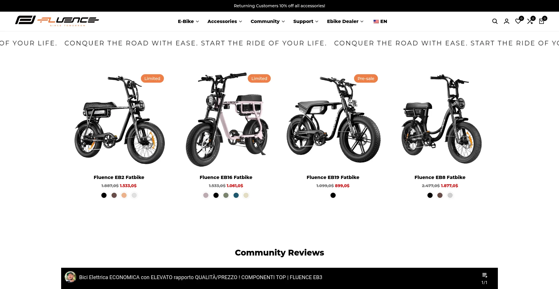 Website screenshot of Fluencebike.com