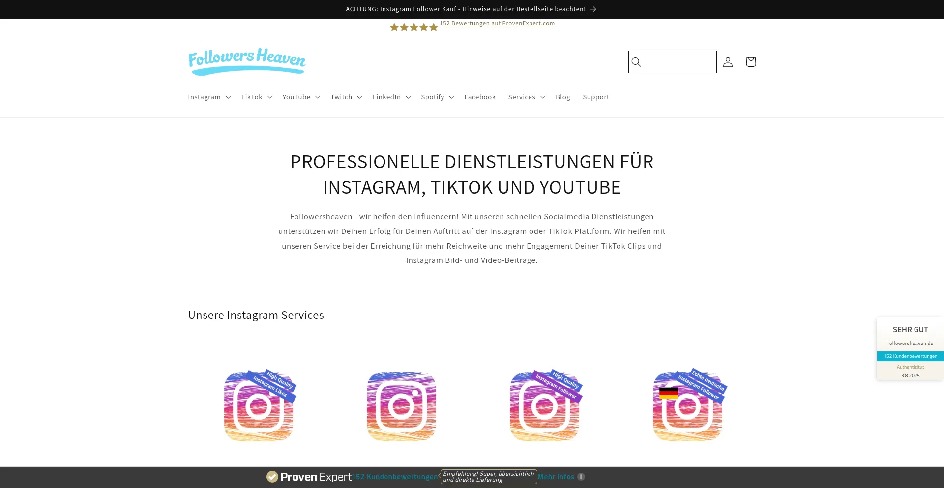 Website screenshot of Followersheaven.de