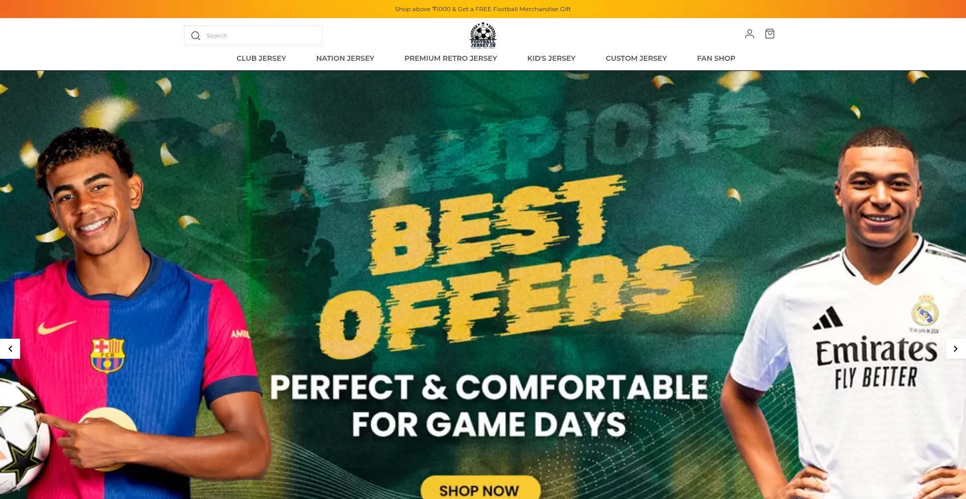 Website screenshot of Footballjersey.in