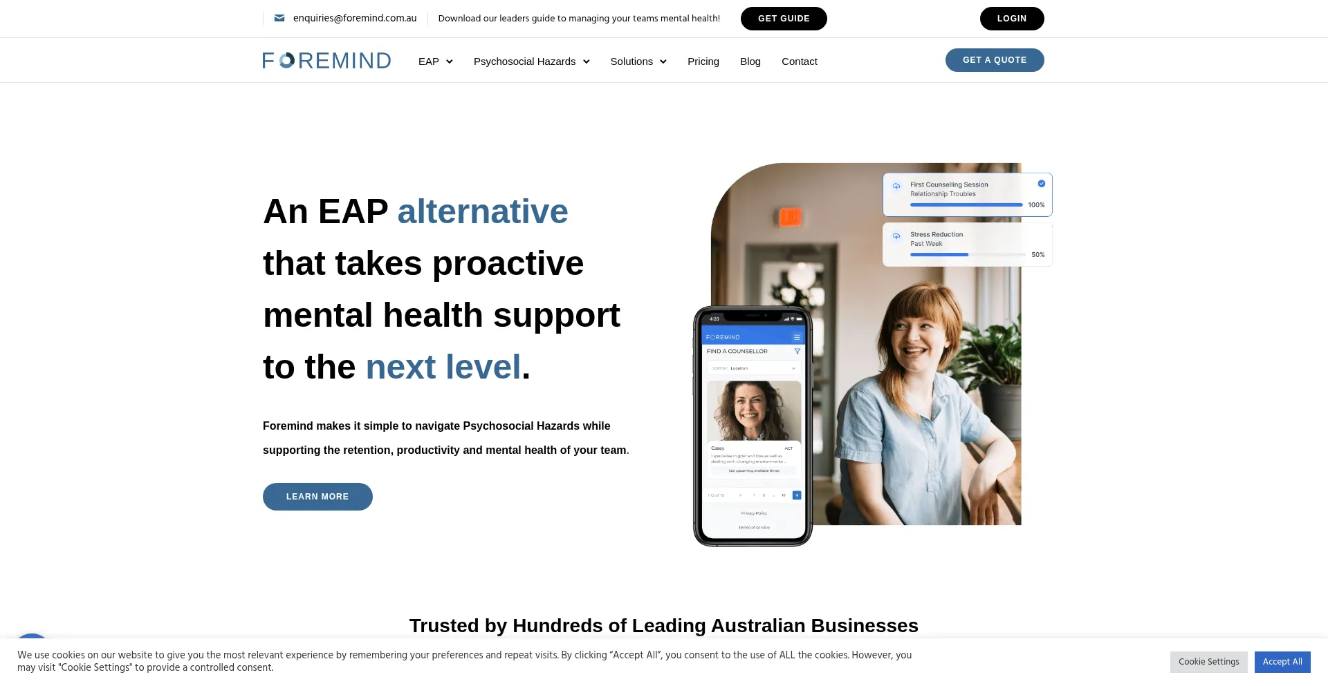 Website screenshot of Foremind.com.au
