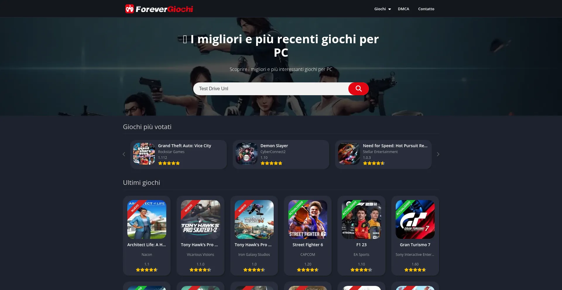 Website screenshot of Forevergiochi.com
