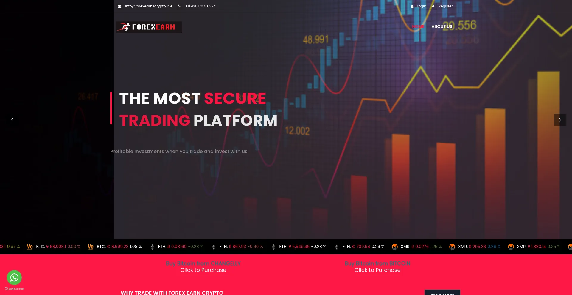 Website screenshot of Forexearnscrypto.live