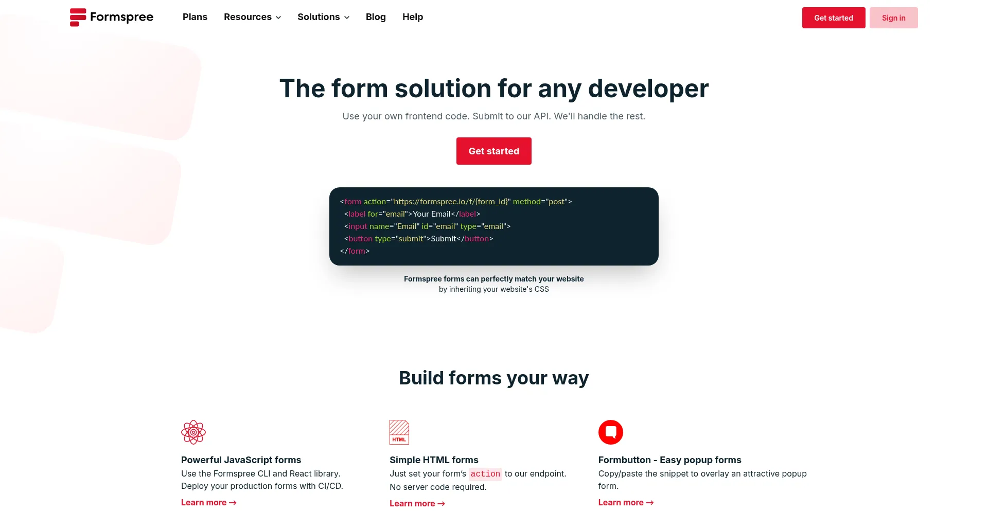 Website screenshot of Formspree.io