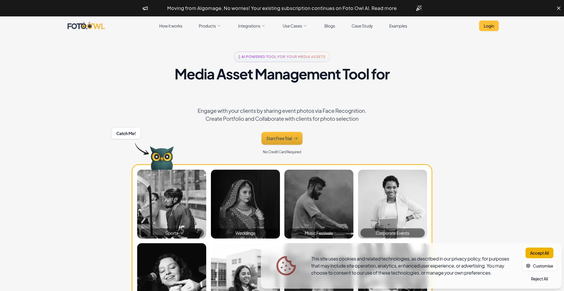 Website screenshot of Fotoowl.ai