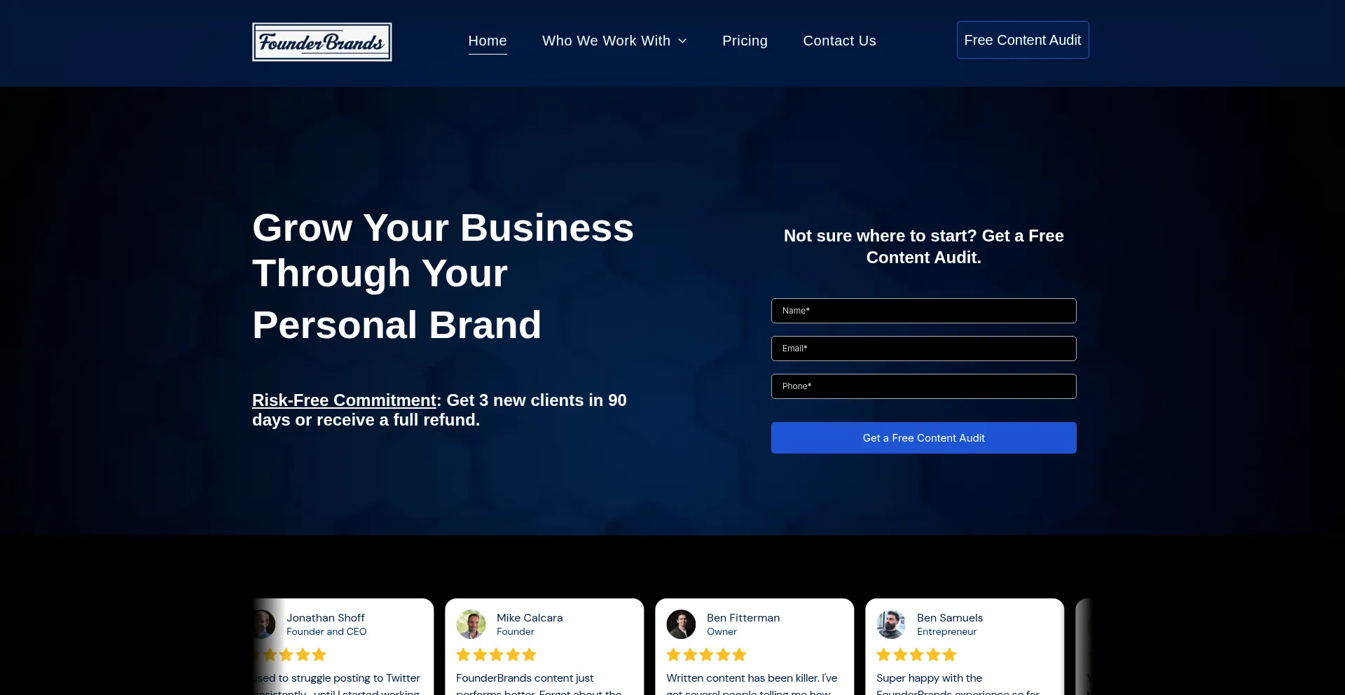 Website screenshot of Founderbrands.io