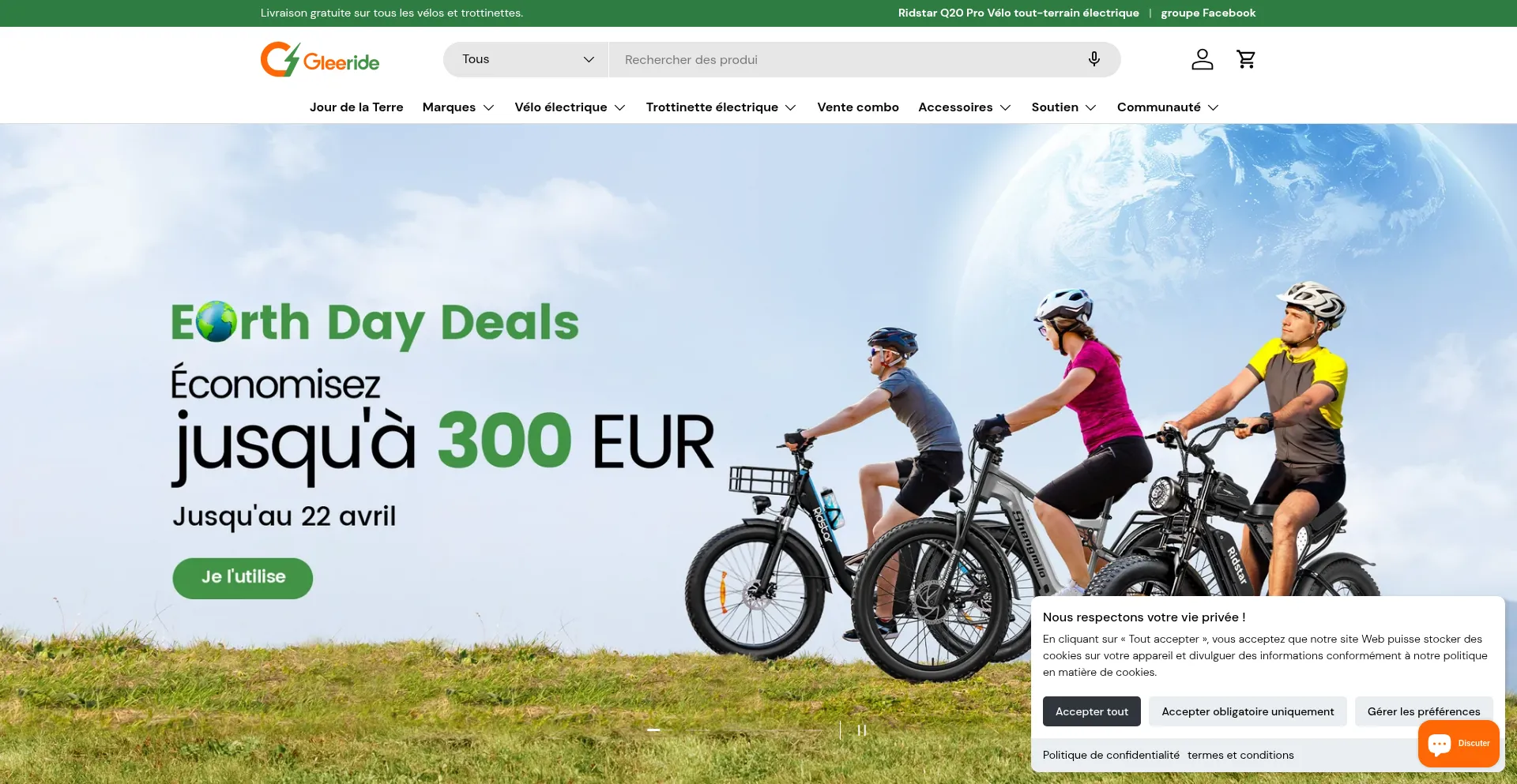 Website screenshot of Fr.gleeride.com