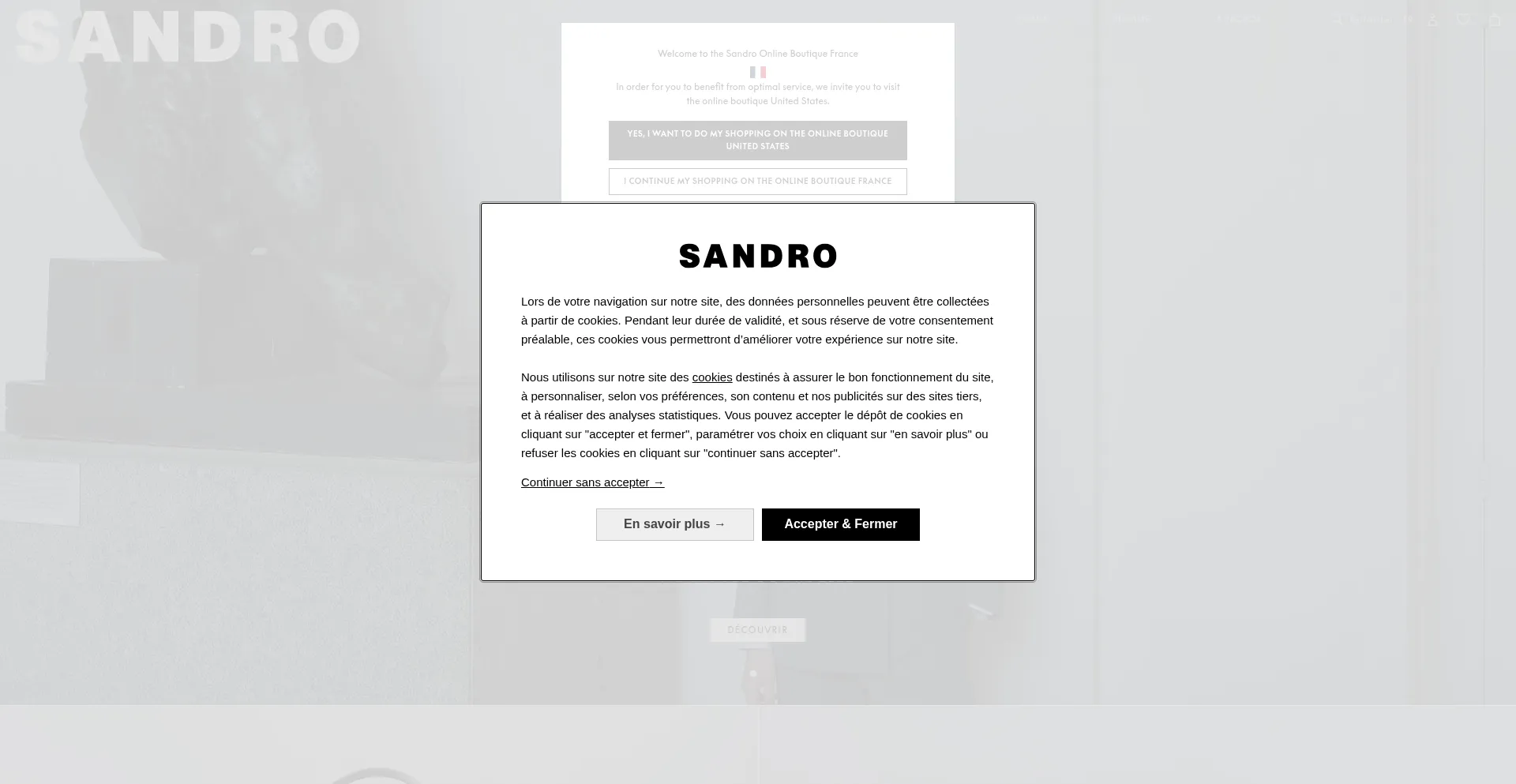 Website screenshot of Fr.sandro-paris.com