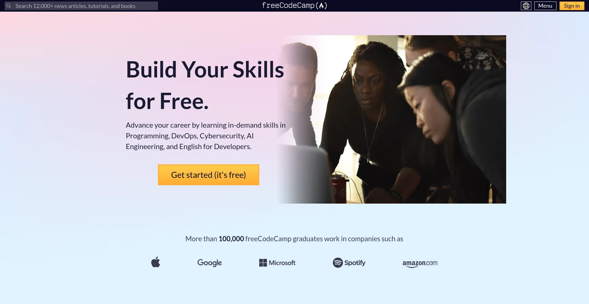 Website screenshot of Freecodecamp.org